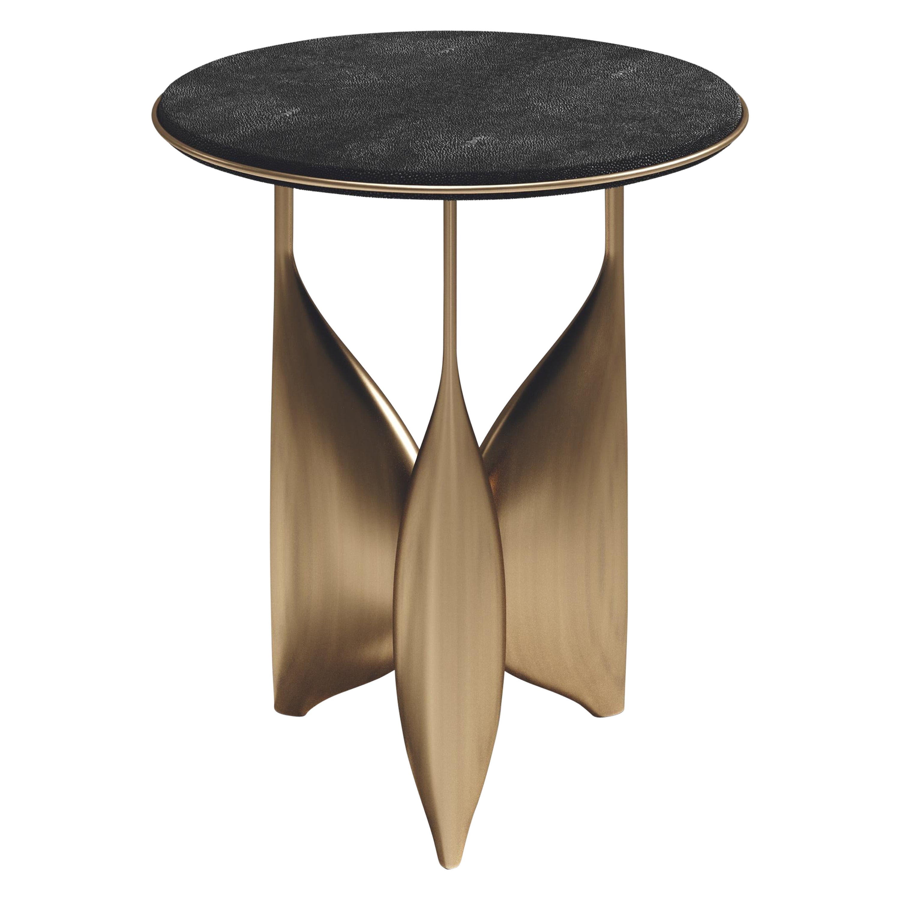 Shagreen Side Table with Bronze Patina Brass Details by Kifu Paris