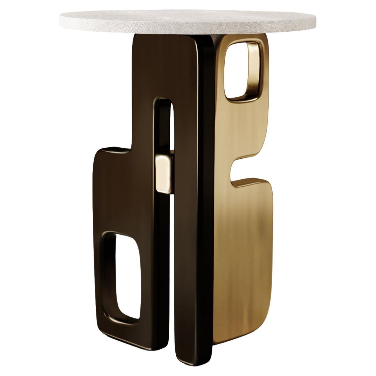 Shagreen-Beistelltisch mit Bronze-Patina-Messingdetails von Kifu Paris im Angebot