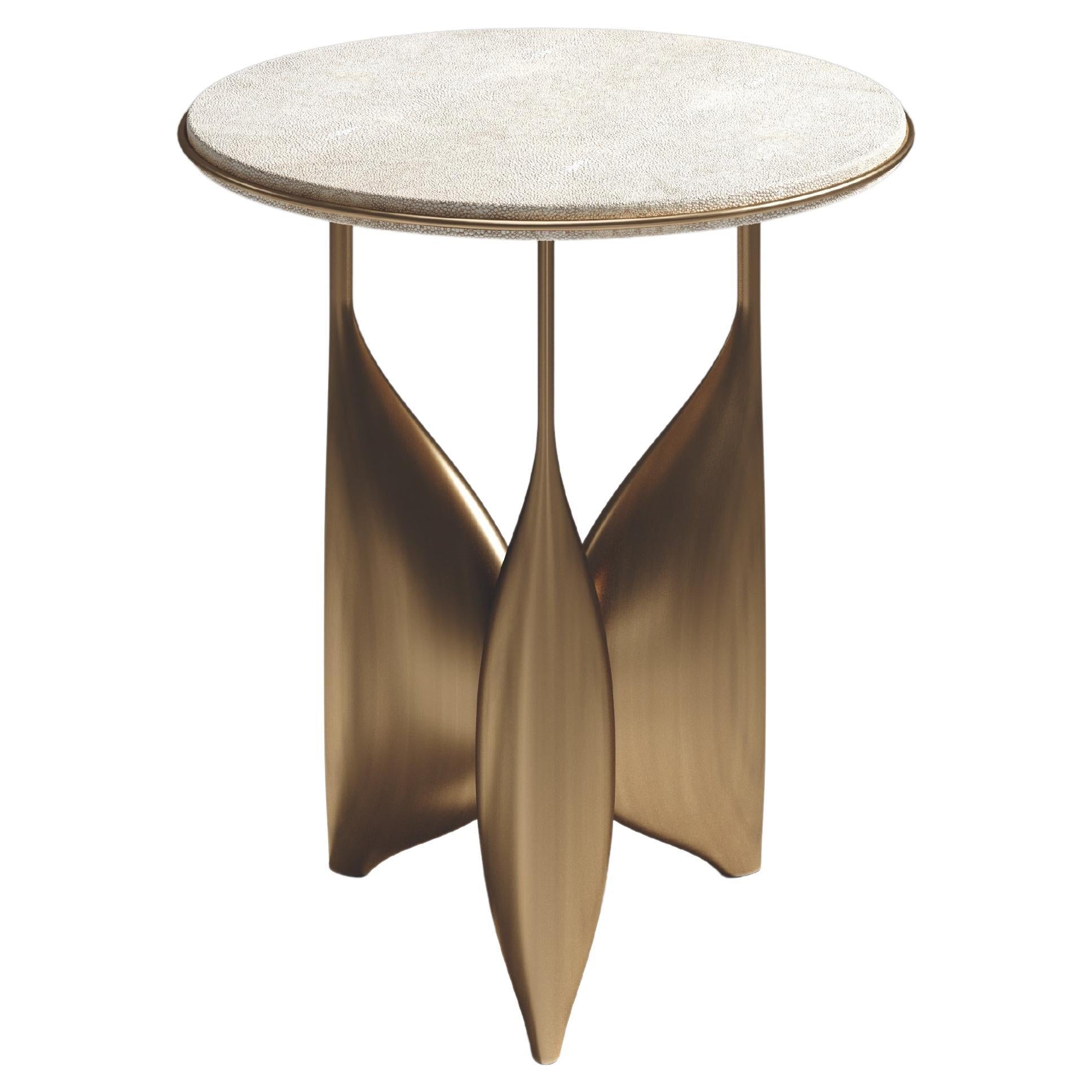 Shagreen Side Table with Bronze Patina Brass Details by Kifu Paris For Sale