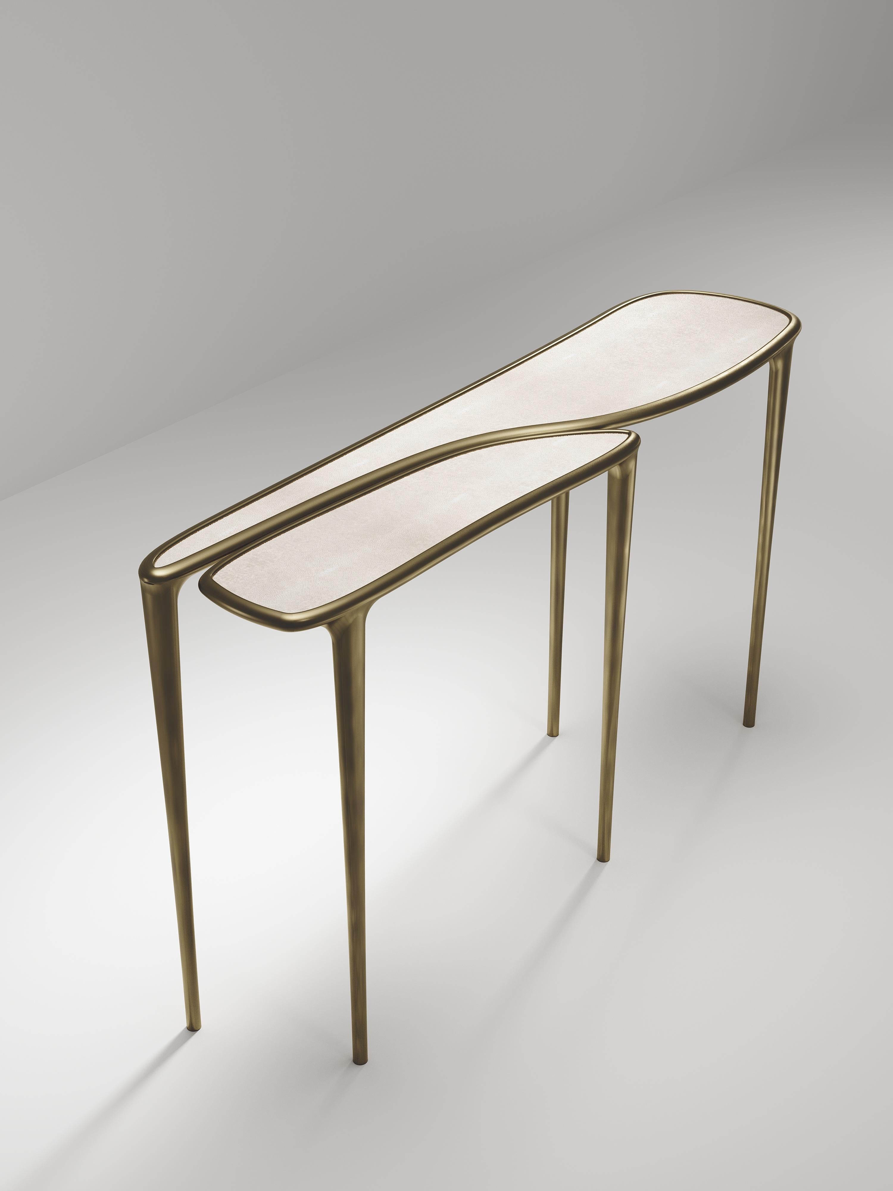 Shagreen Nesting Tables with Bronze-Patina Brass Details by R&Y Augousti For Sale 6