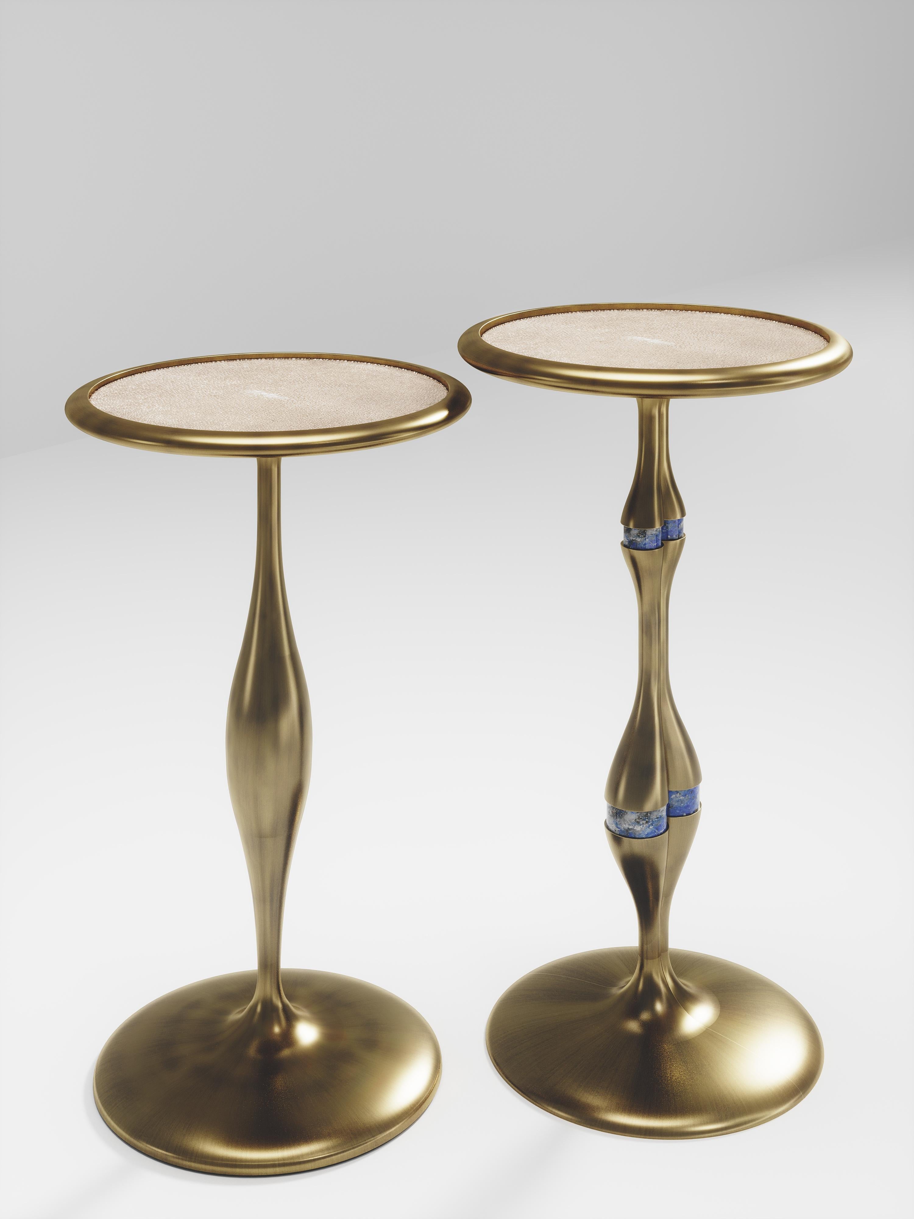Art Deco Shagreen Nesting Tables with Bronze-Patina Brass Details by R&Y Augousti For Sale