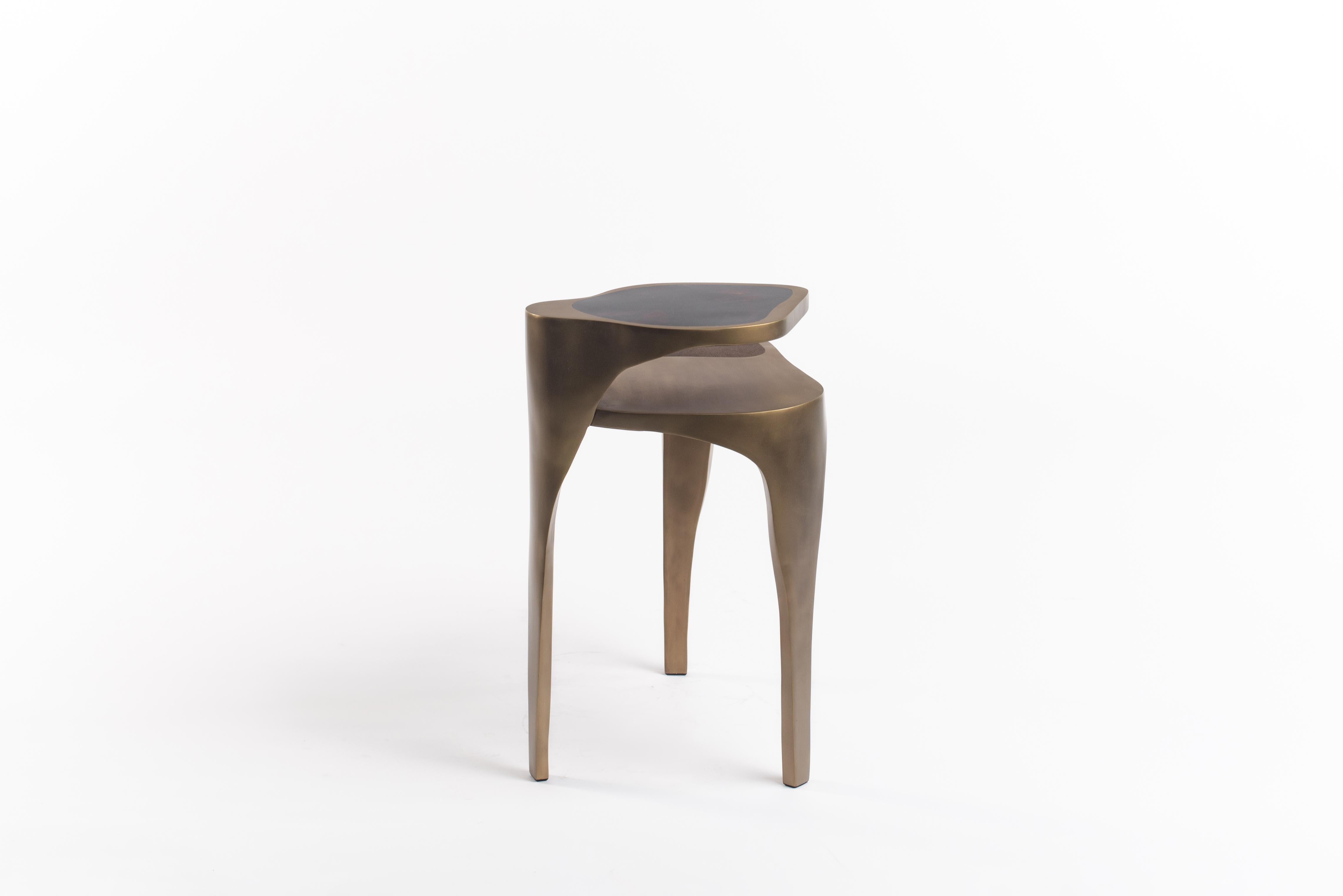 Art Deco Shagreen Side Table with Bronze-Patina Brass Details by R&Y Augousti For Sale