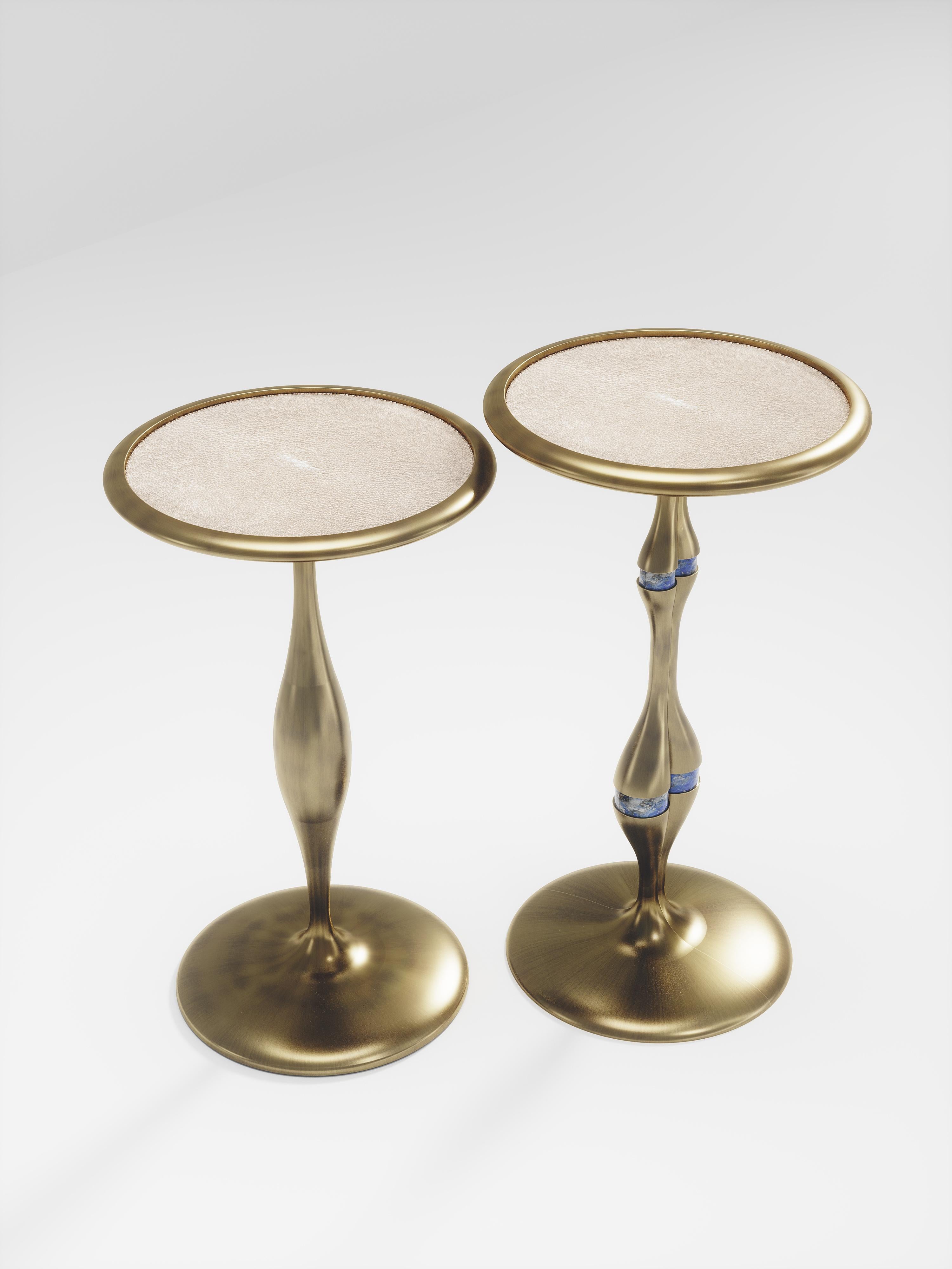 Hand-Crafted Shagreen Nesting Tables with Bronze-Patina Brass Details by R&Y Augousti For Sale