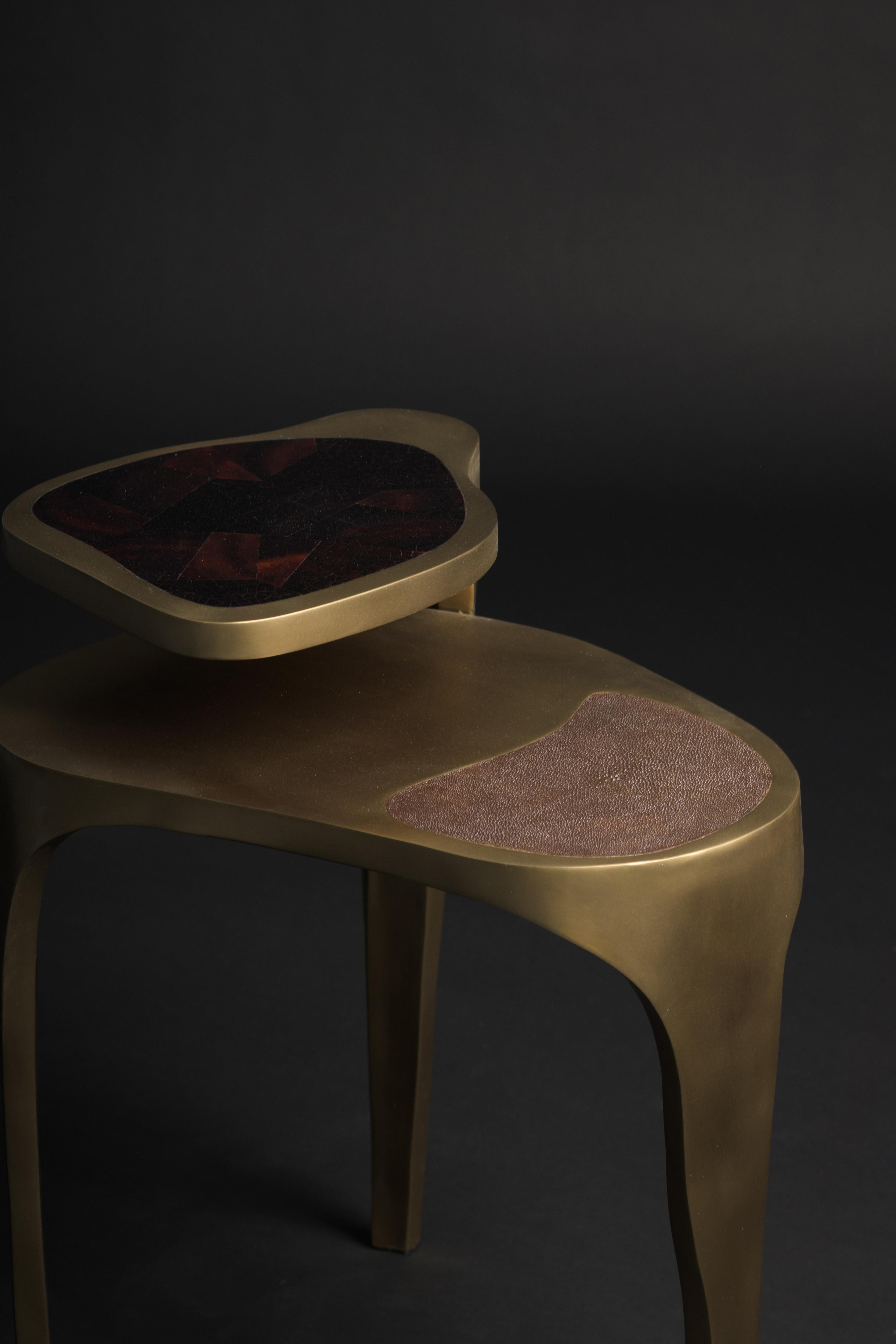 Hand-Crafted Shagreen Side Table with Bronze-Patina Brass Details by R&Y Augousti For Sale