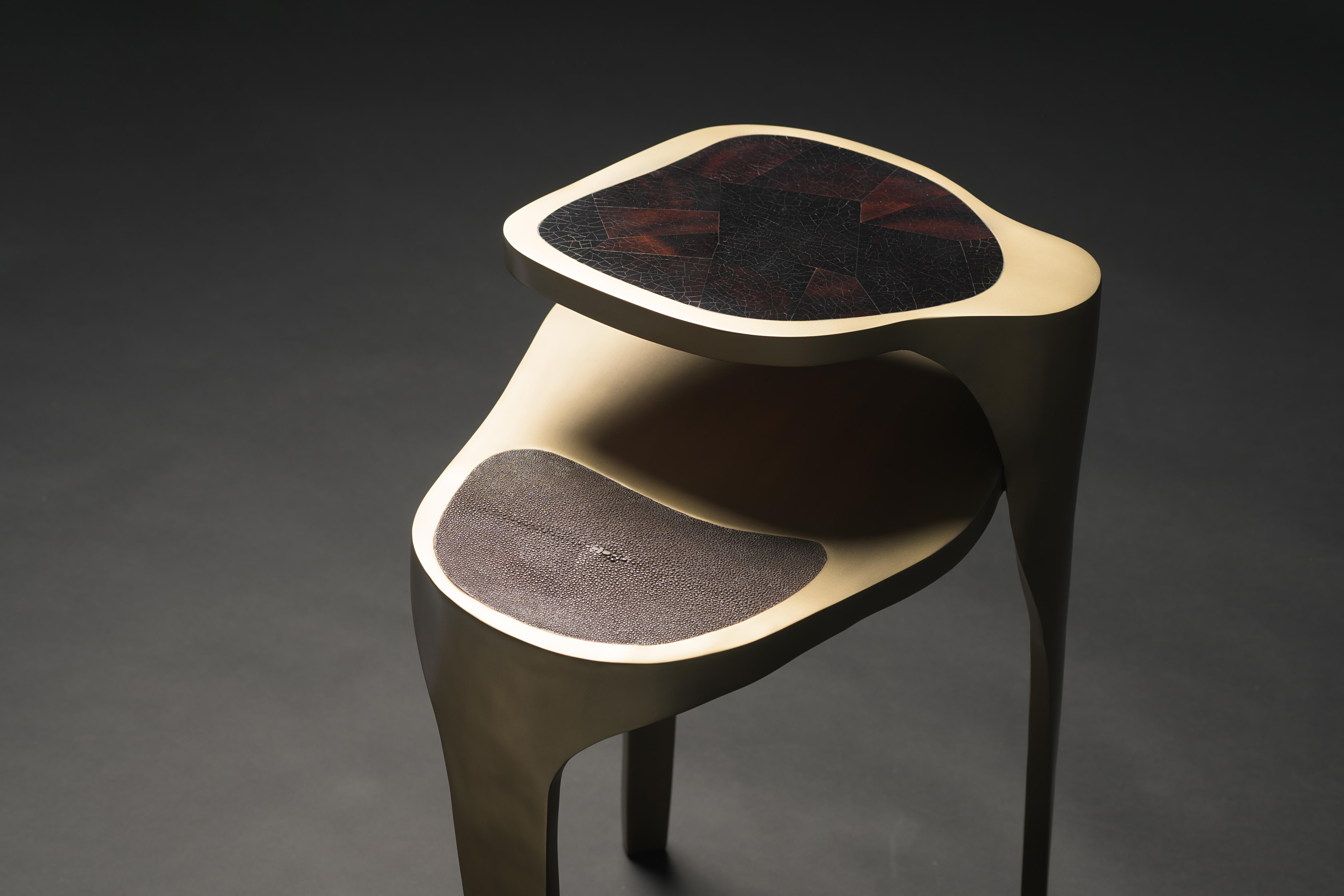 Shagreen Side Table with Bronze-Patina Brass Details by R&Y Augousti In New Condition For Sale In New York, NY