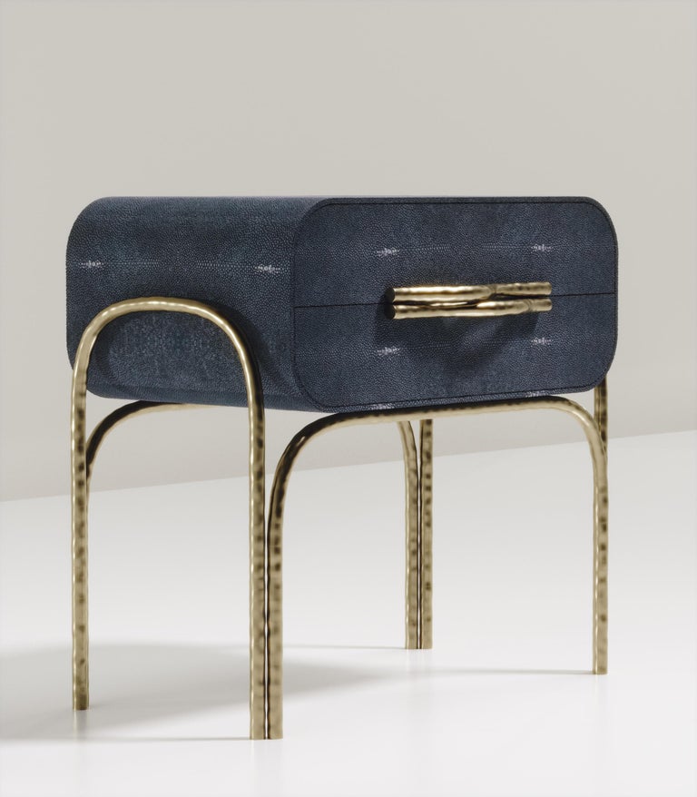 Contemporary Shagreen Side Table with Bronze-Patina Brass Details by R&Y Augousti For Sale