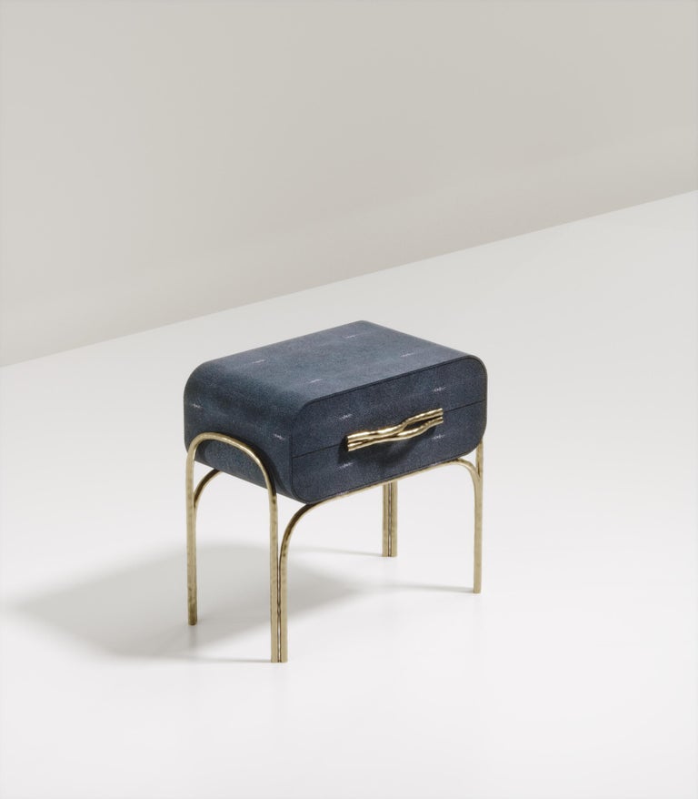 Shagreen Stingray Shagreen Side Table with Bronze-Patina Brass Details by R&Y Augousti For Sale