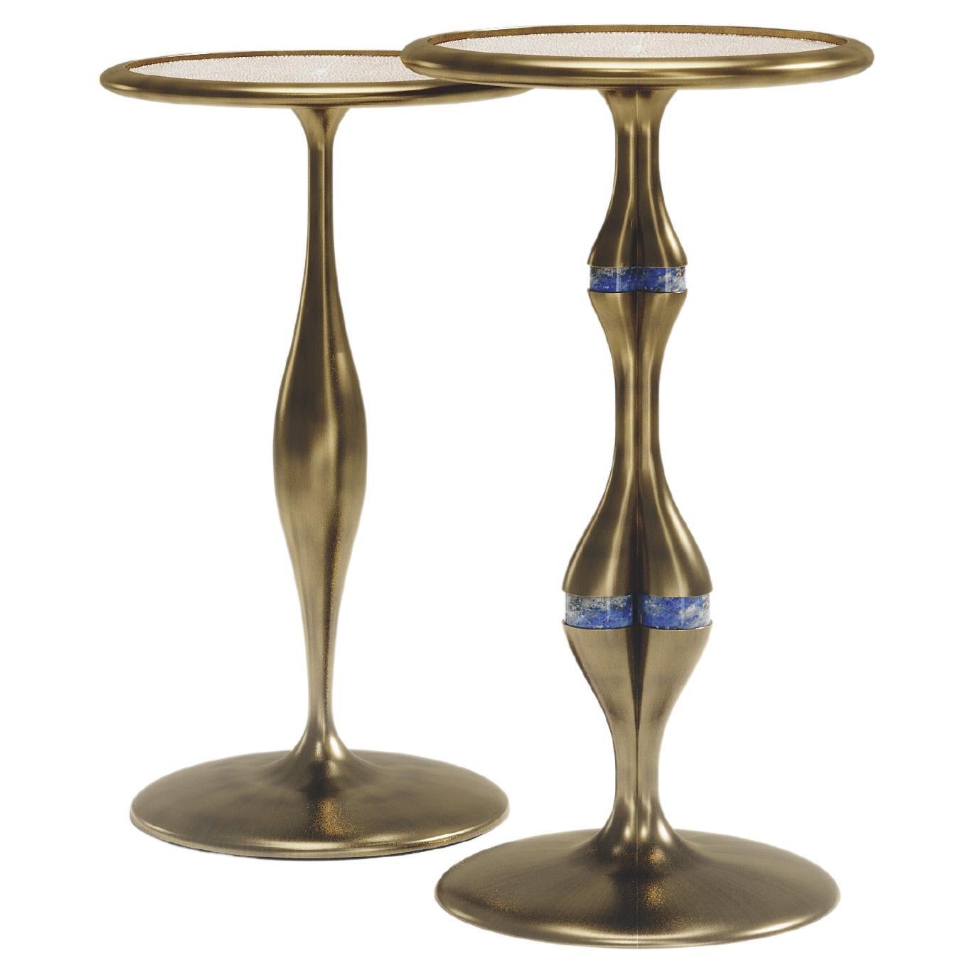Shagreen Nesting Tables with Bronze-Patina Brass Details by R&Y Augousti