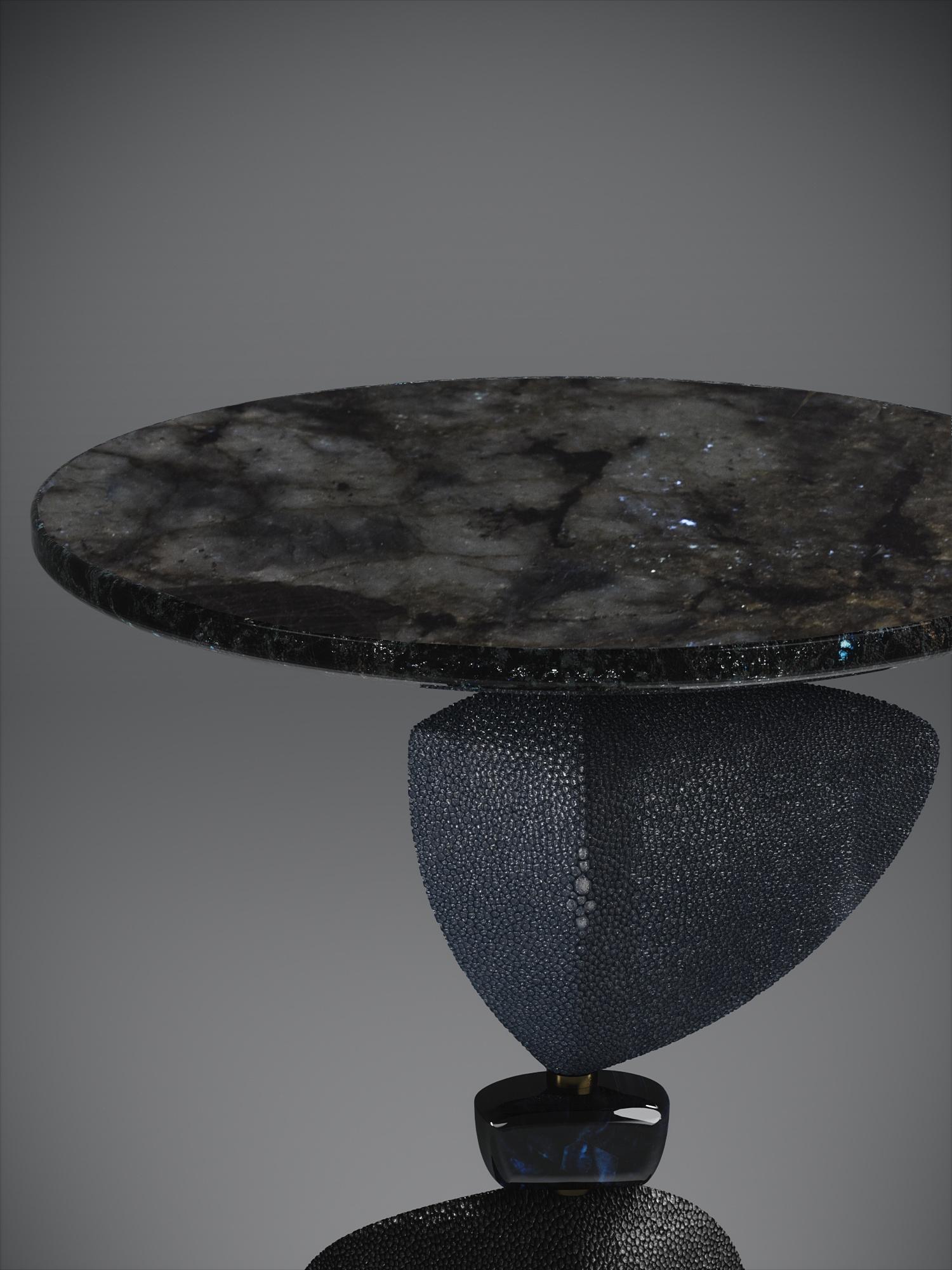 Art Deco Shagreen Side Table with Mobile Sculptural Parts and Brass Accents by Kifu Paris For Sale