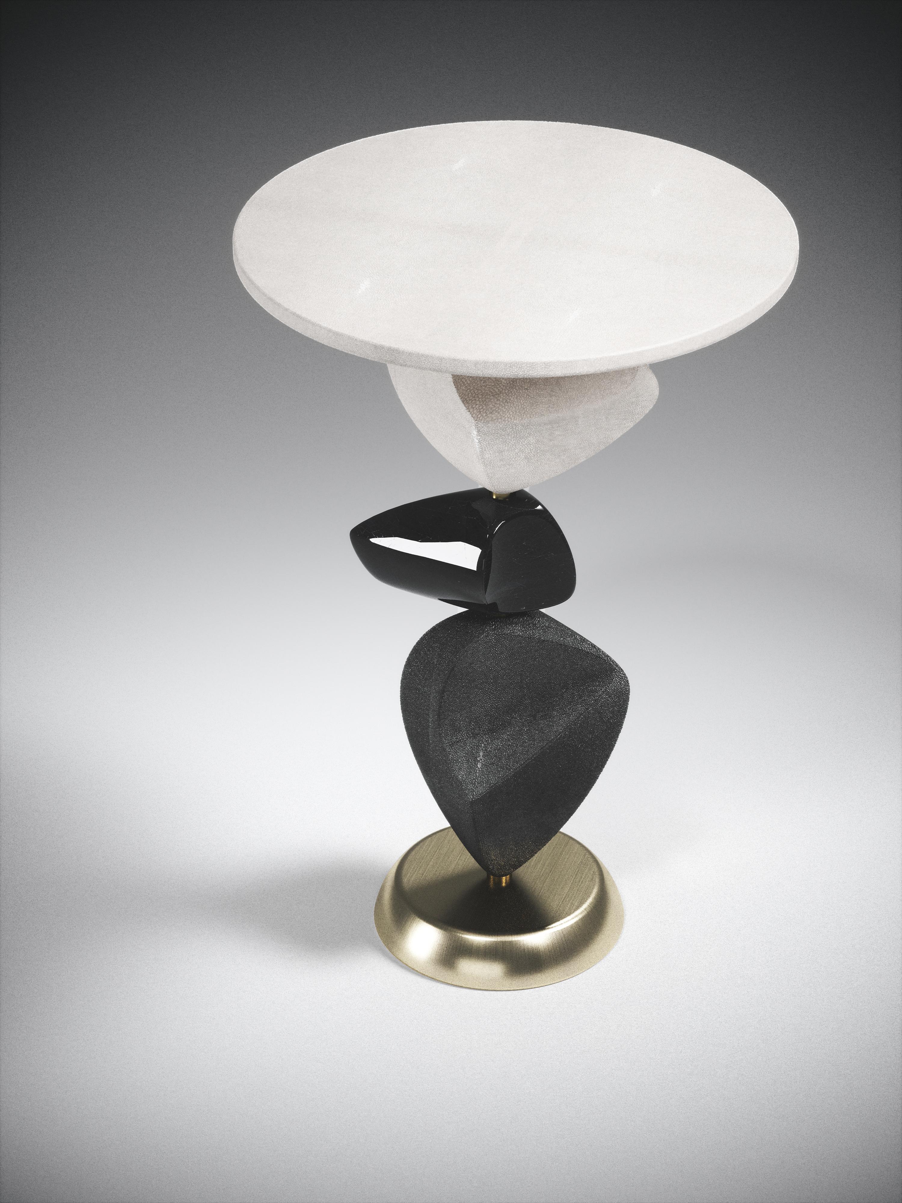 Contemporary Shagreen Side Table with Mobile Sculptural Parts and Brass Accents by Kifu Paris For Sale