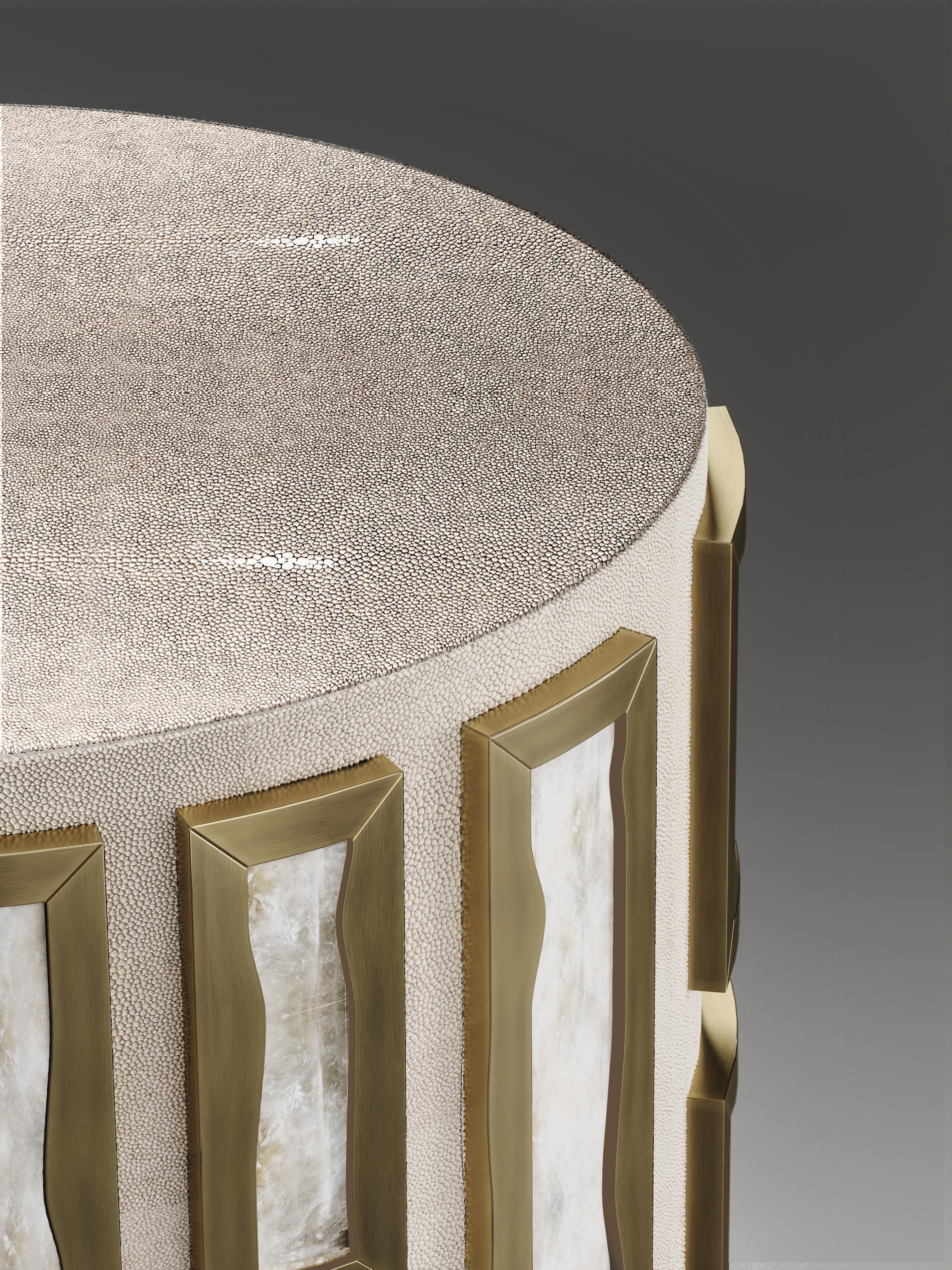 French Shagreen Side Table with Quartz and Bronze-Patina Brass Details by R&Y Augousti For Sale