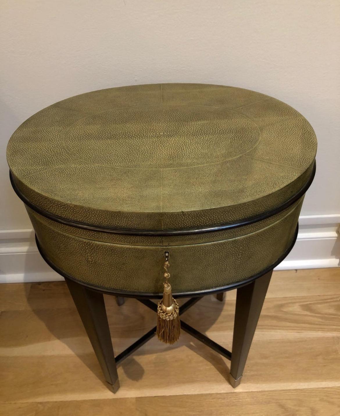 Regency Shagreen Side Table with storage - Attributed to R&Y Augousti - Made in France  For Sale