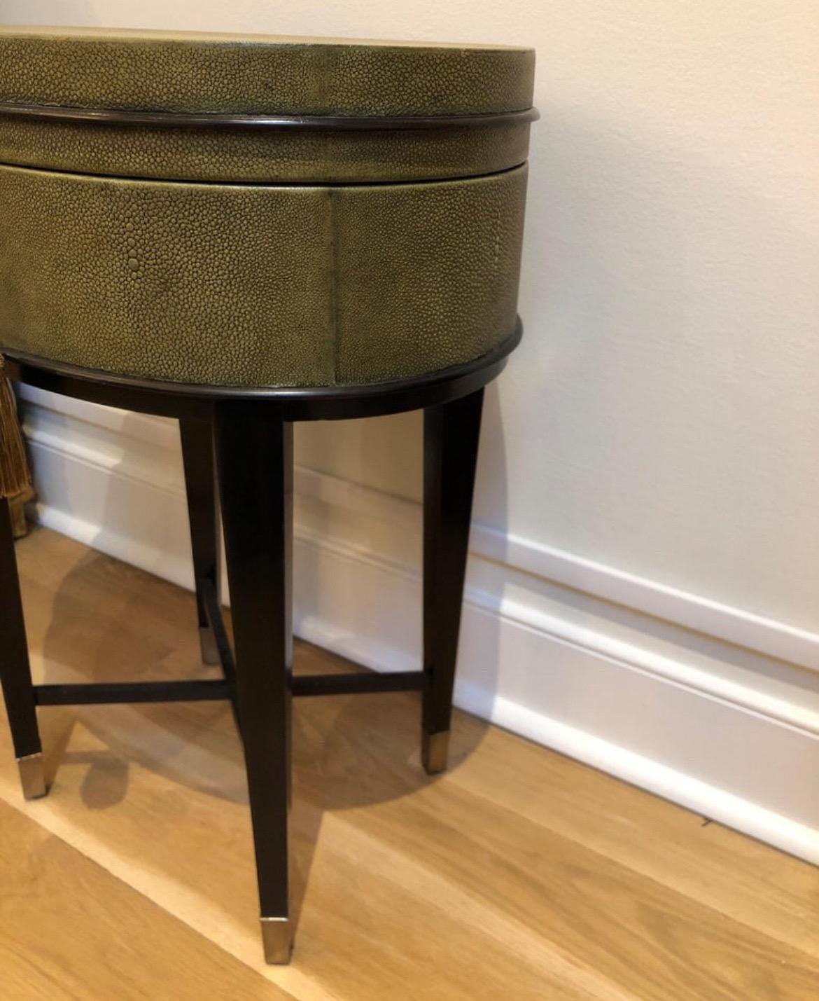 French Shagreen Side Table with storage - Attributed to R&Y Augousti - Made in France  For Sale