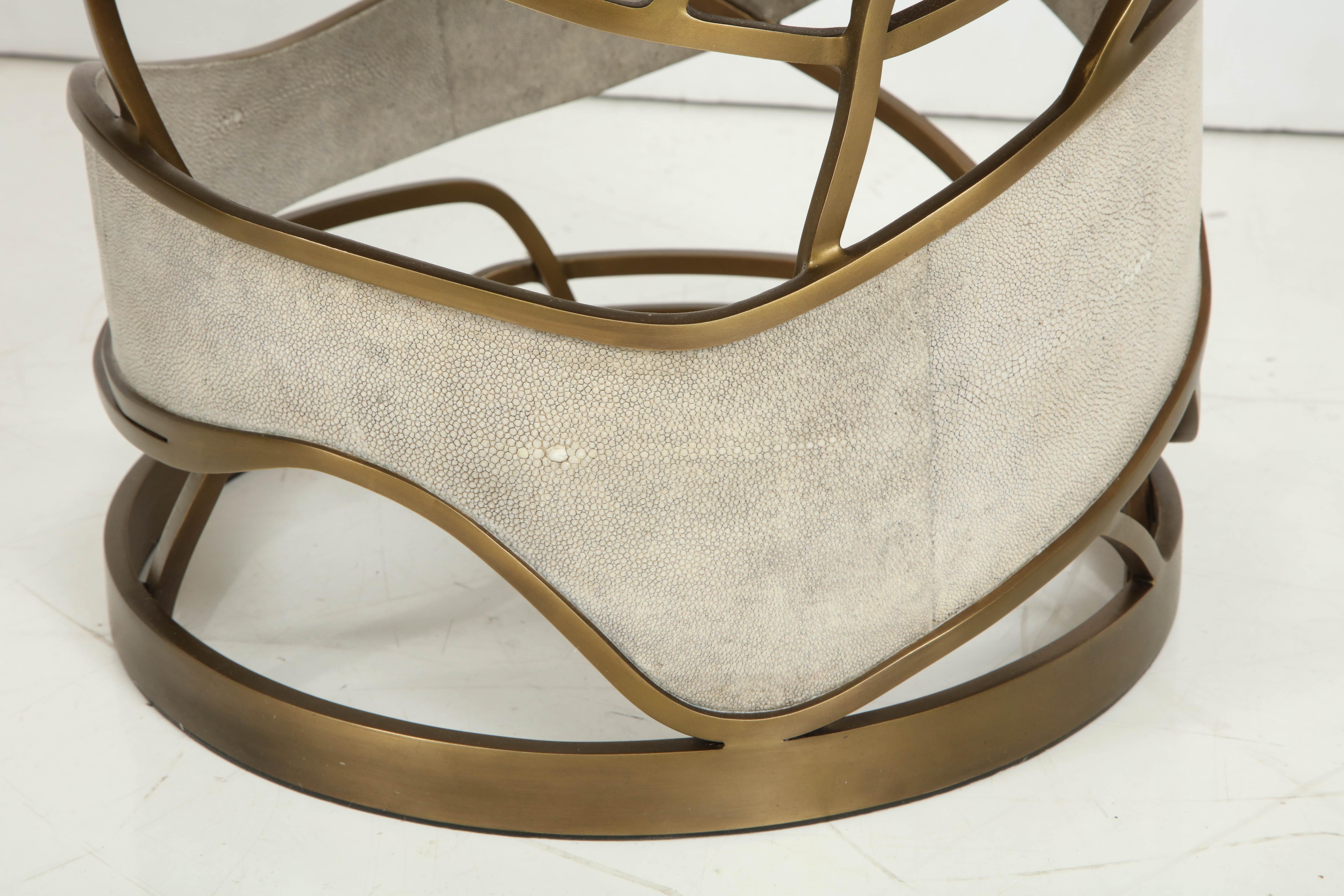 Philippine Shagreen Stool or Side Table with Brass Details, Contemporary, Cream Shagreen