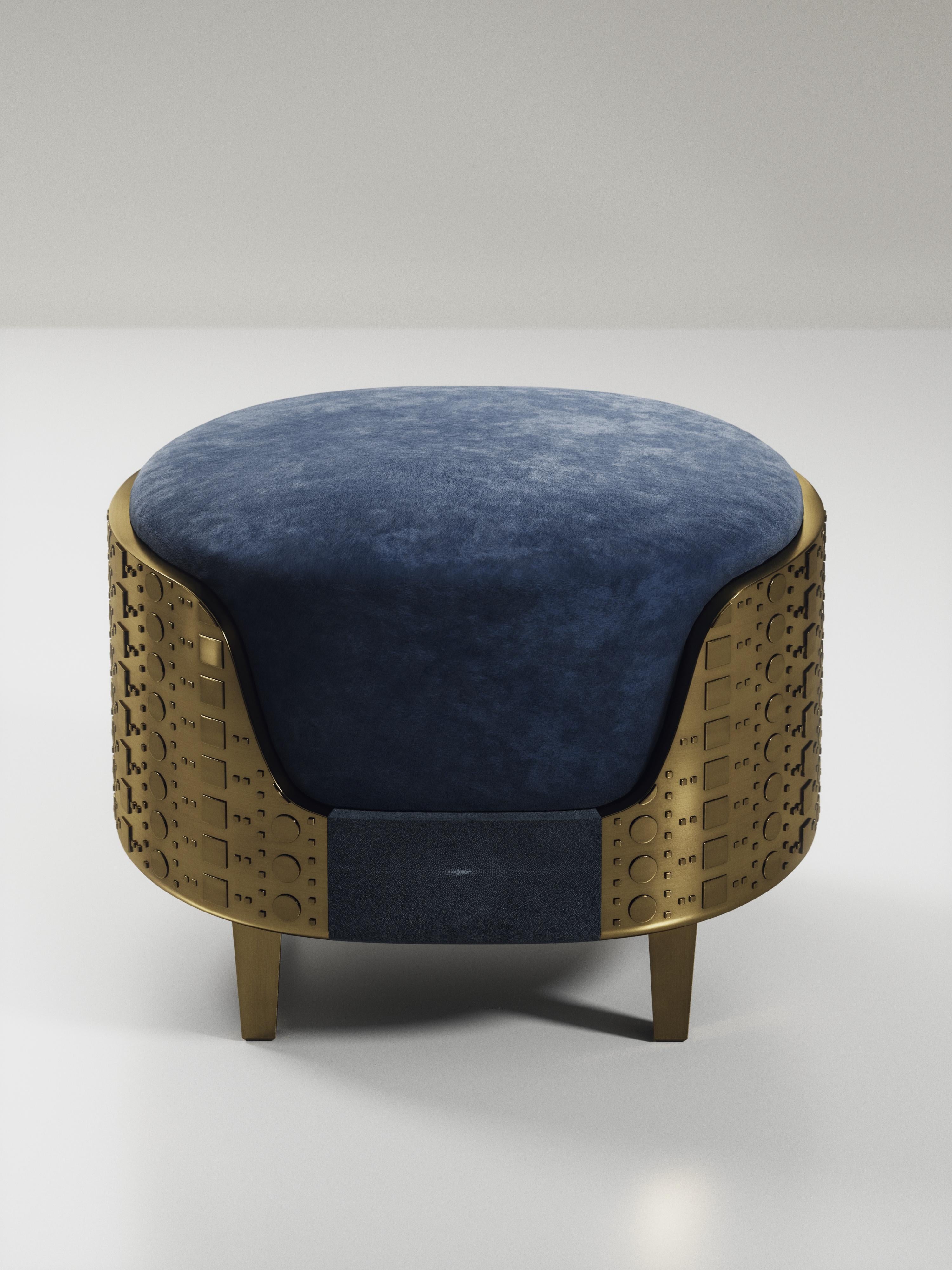 Shagreen Stool with Bronze-Patina Brass Details by R&Y Augousti For Sale 3