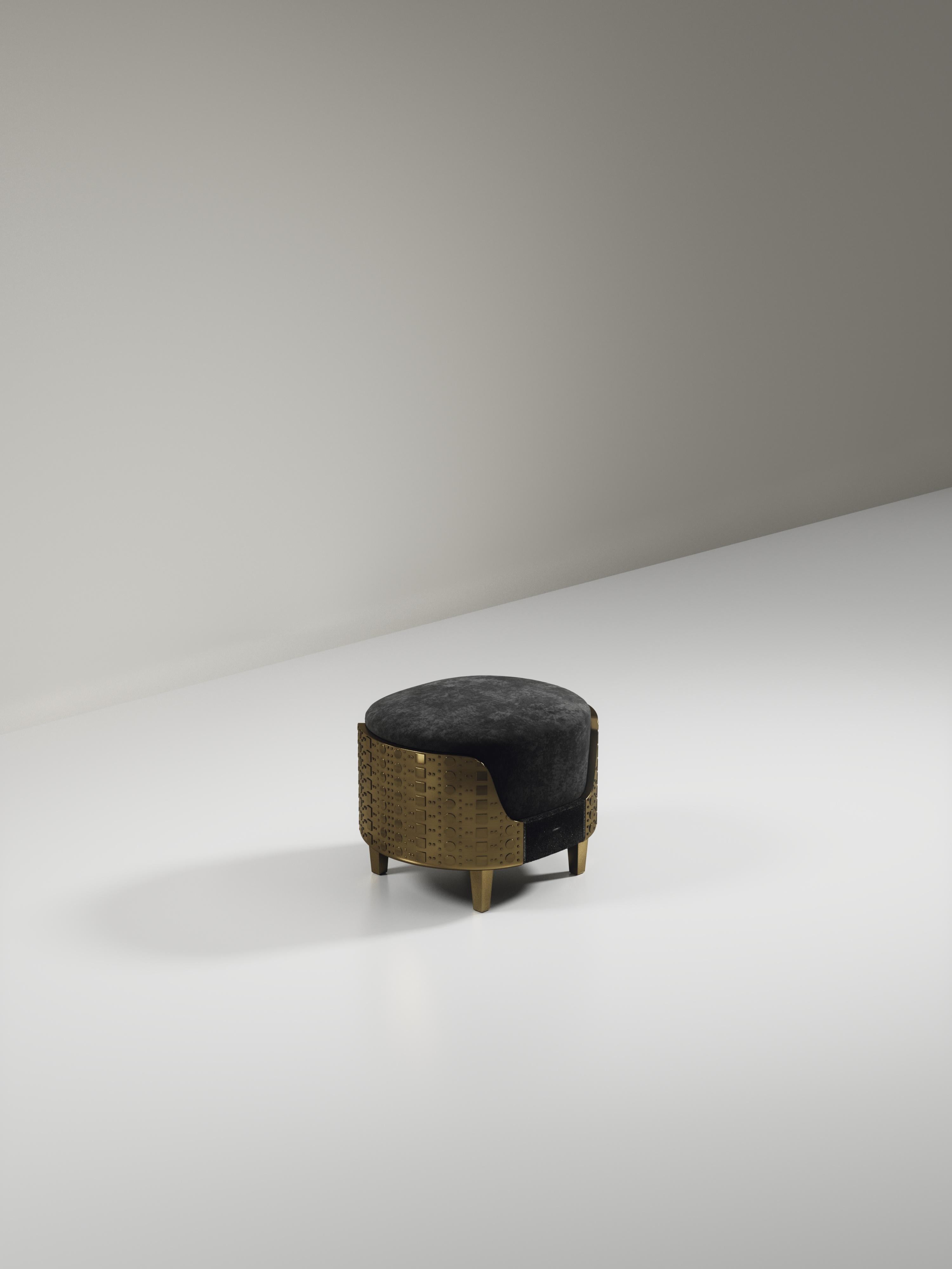 Shagreen Stool with Bronze-Patina Brass Details by R&Y Augousti For Sale 6
