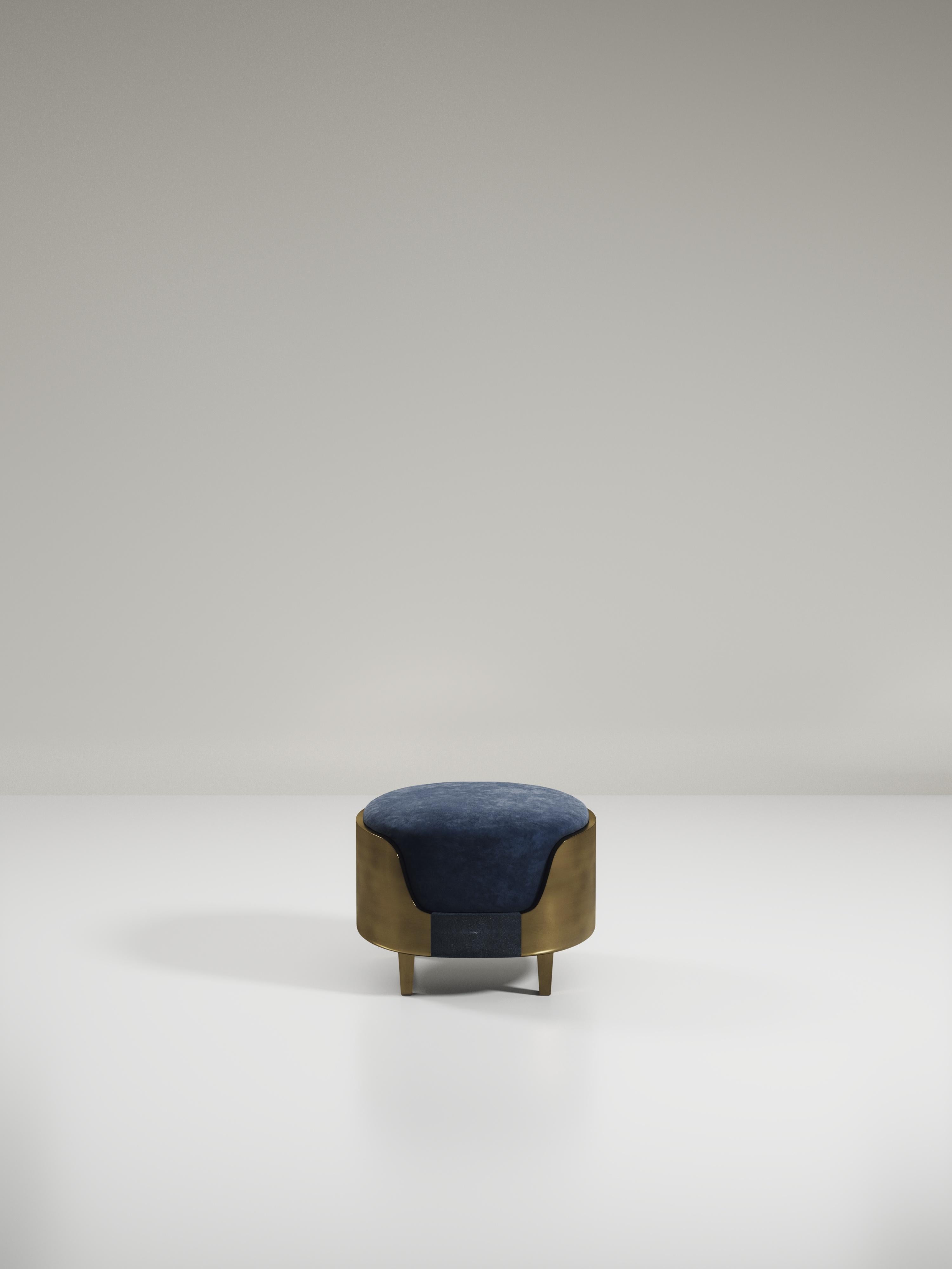 Shagreen Stool with Bronze-Patina Brass Details by R&Y Augousti For Sale 7