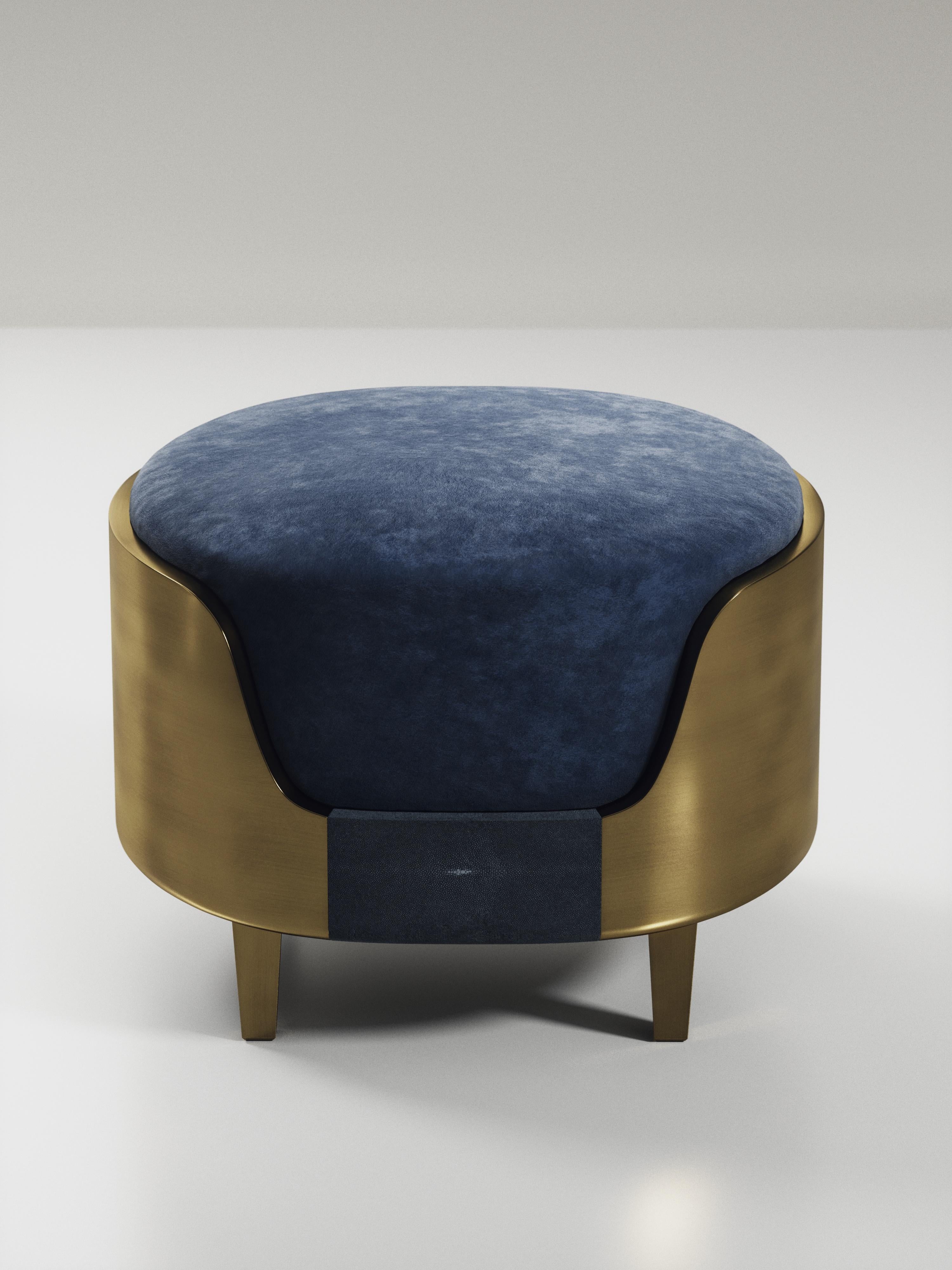 Sgabello in zigrino con dettagli in ottone patinato e bronzo di R & Y Augousti in vendita 8