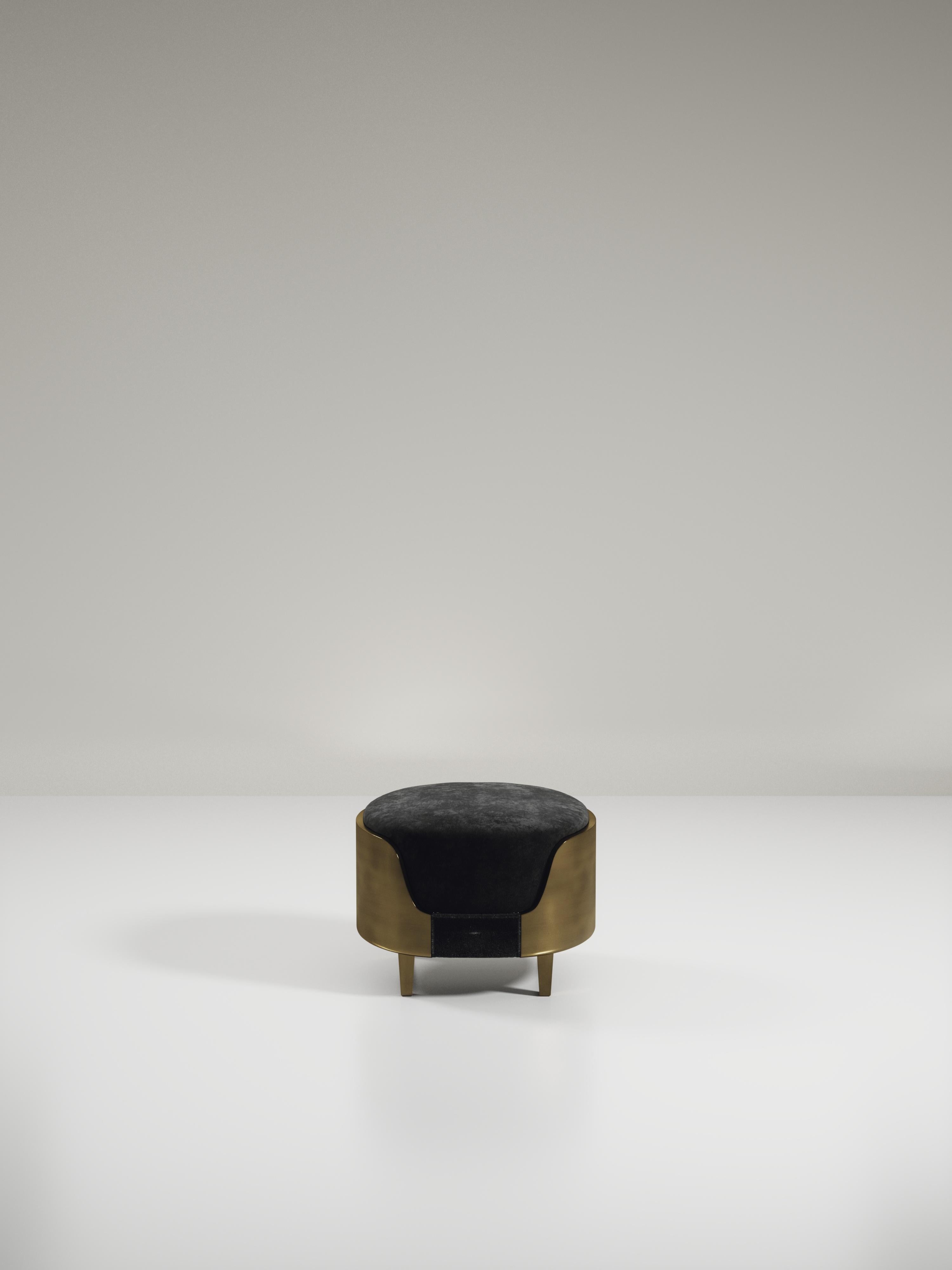 Shagreen Stool with Bronze-Patina Brass Details by R&Y Augousti For Sale 9
