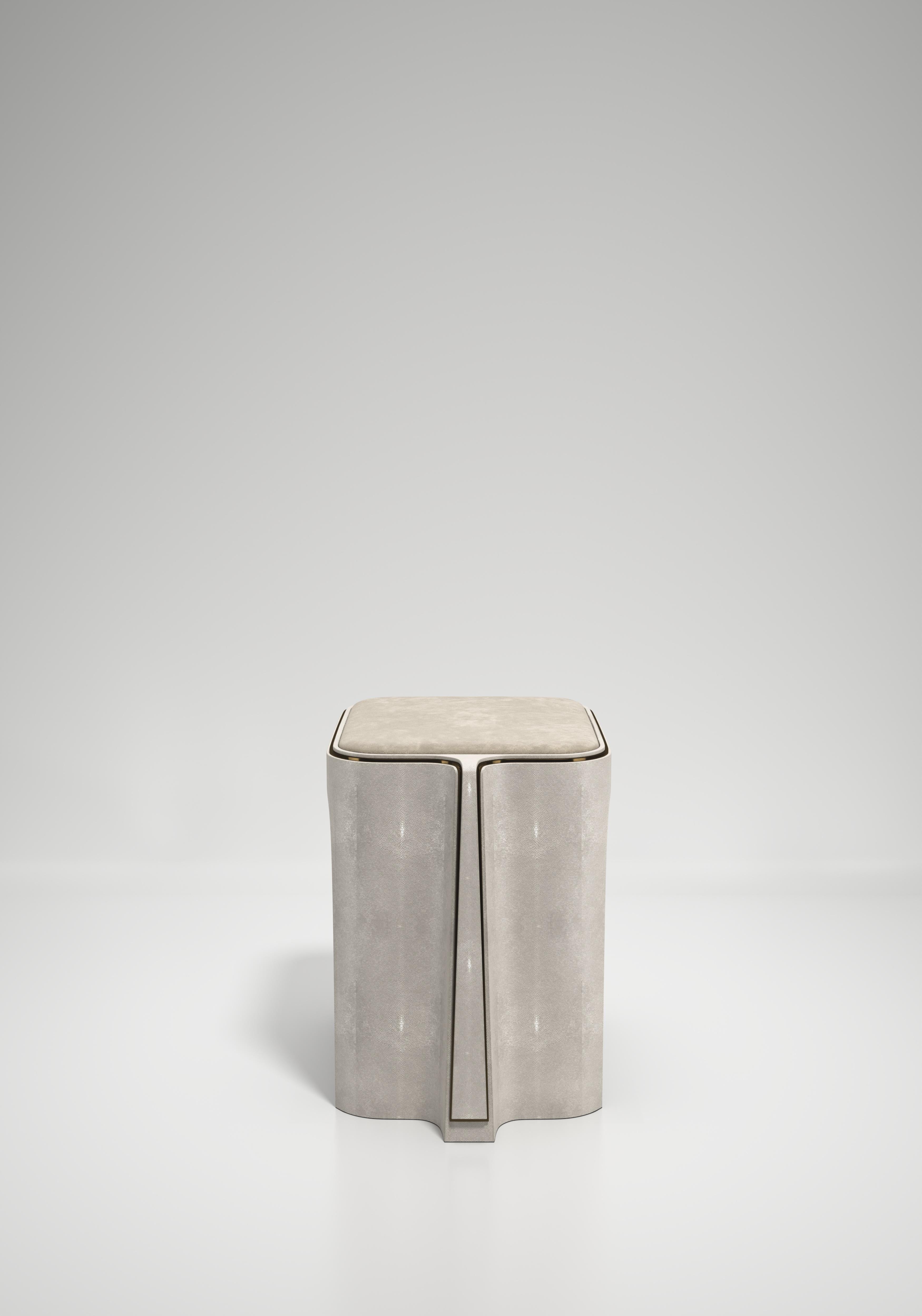 Hocker aus Chagrin mit Bronze-Patina-Messing-Details von R&Y Augousti (Art déco) im Angebot
