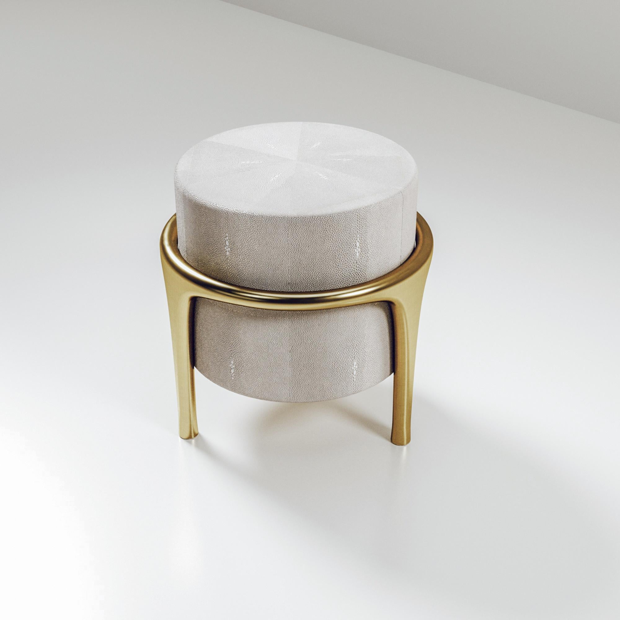 French Shagreen Stool with Bronze-Patina Brass Details by R&Y Augousti For Sale