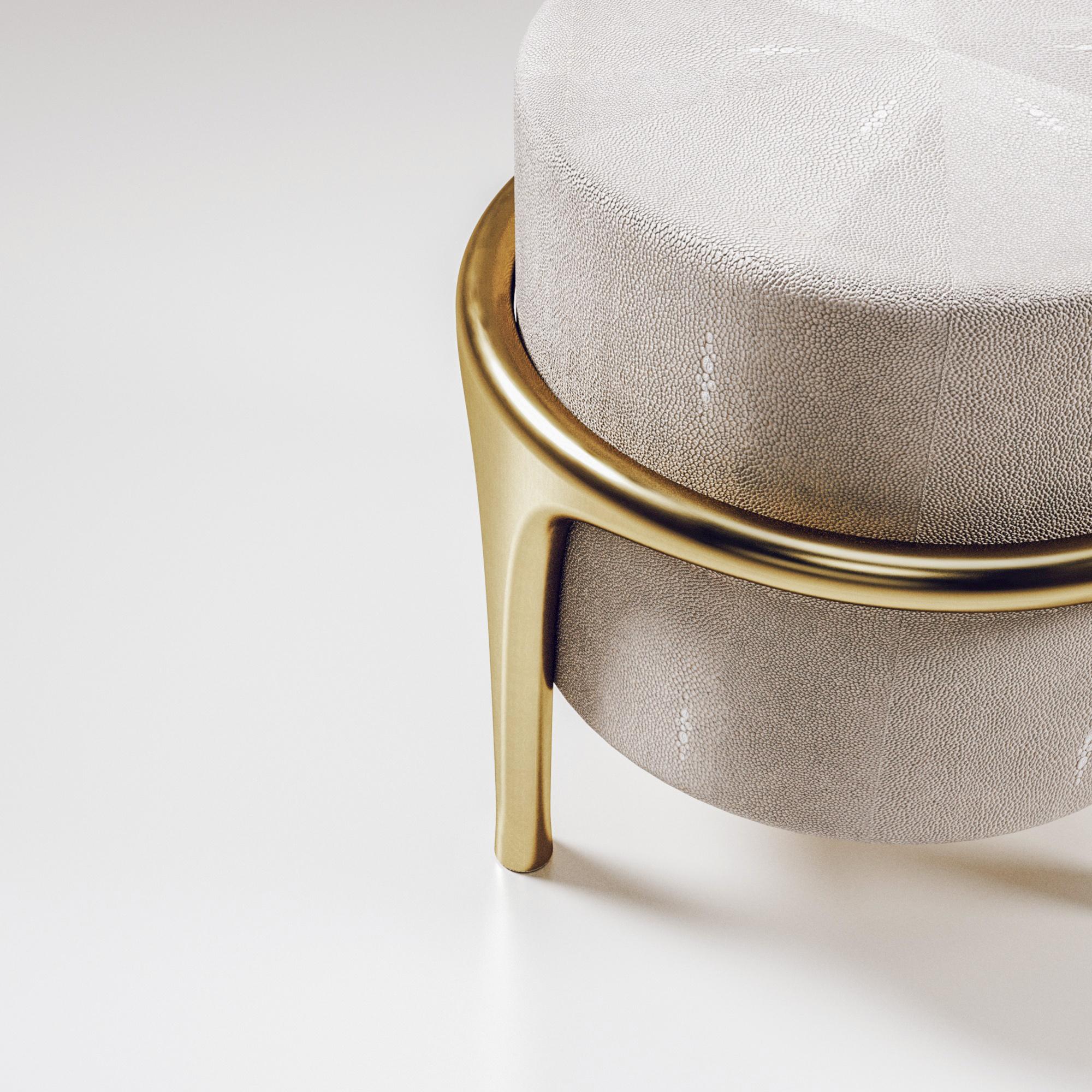 Hand-Crafted Shagreen Stool with Bronze-Patina Brass Details by R&Y Augousti For Sale