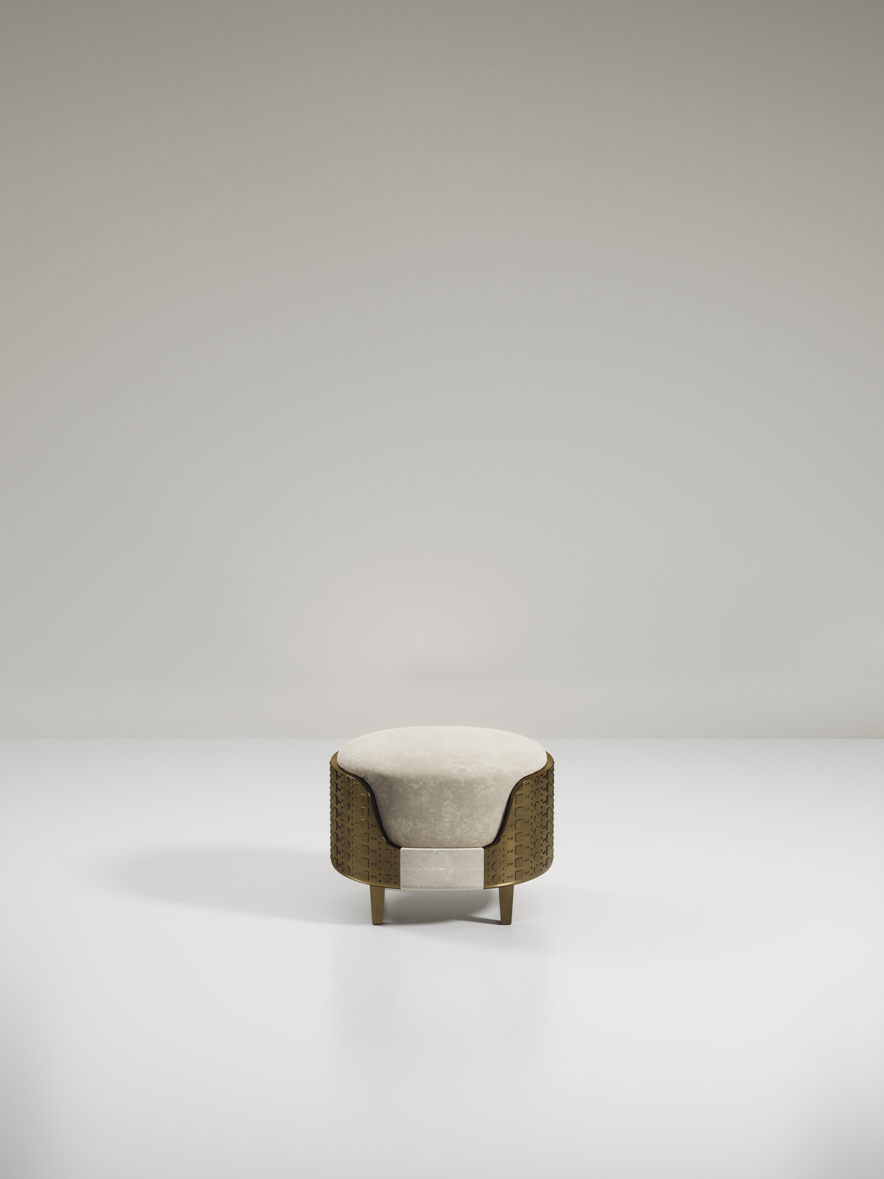 Hand-Crafted Shagreen Stool with Bronze-Patina Brass Details by R&Y Augousti For Sale