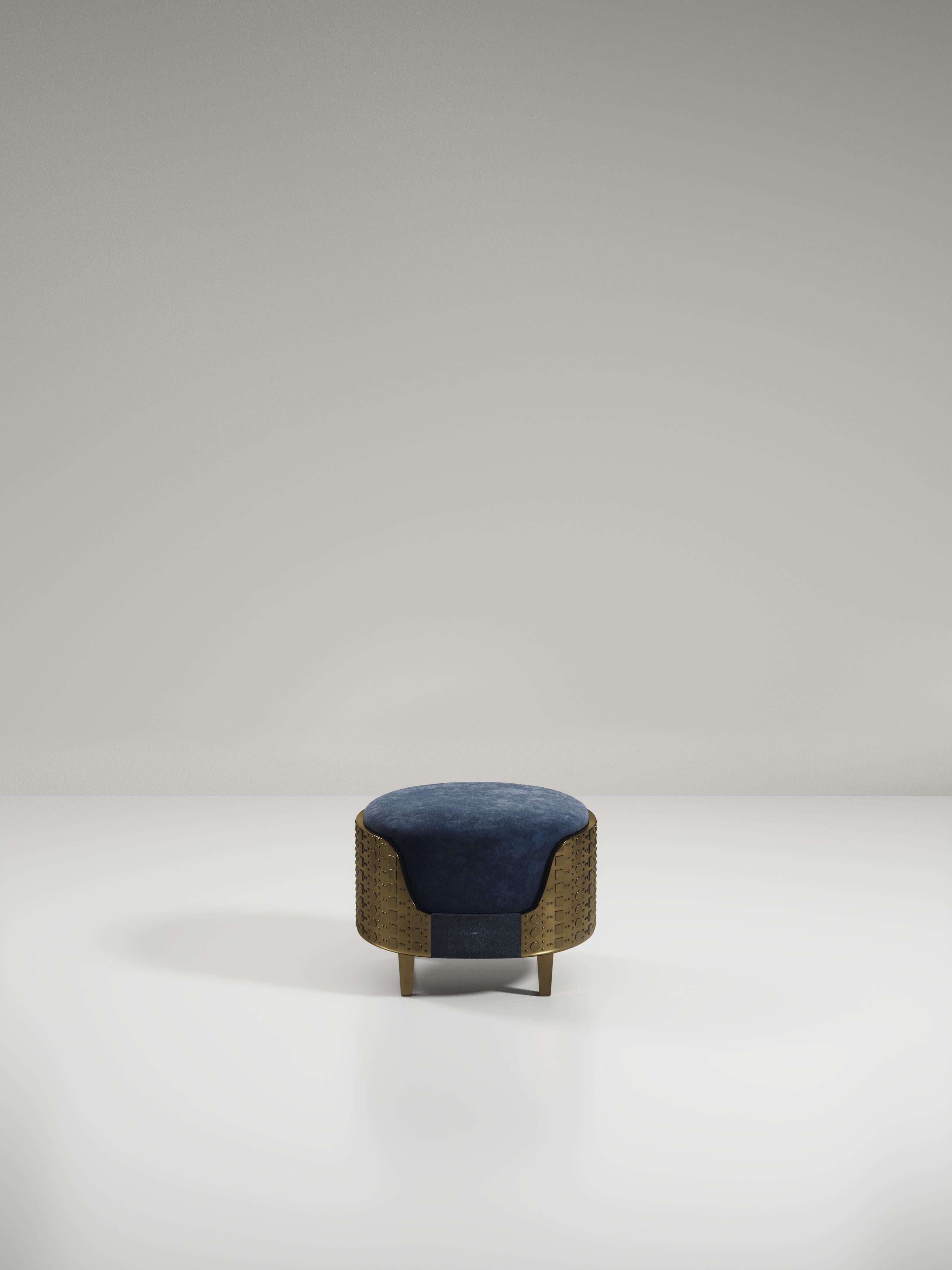 Shagreen Stool with Bronze-Patina Brass Details by R&Y Augousti For Sale 1