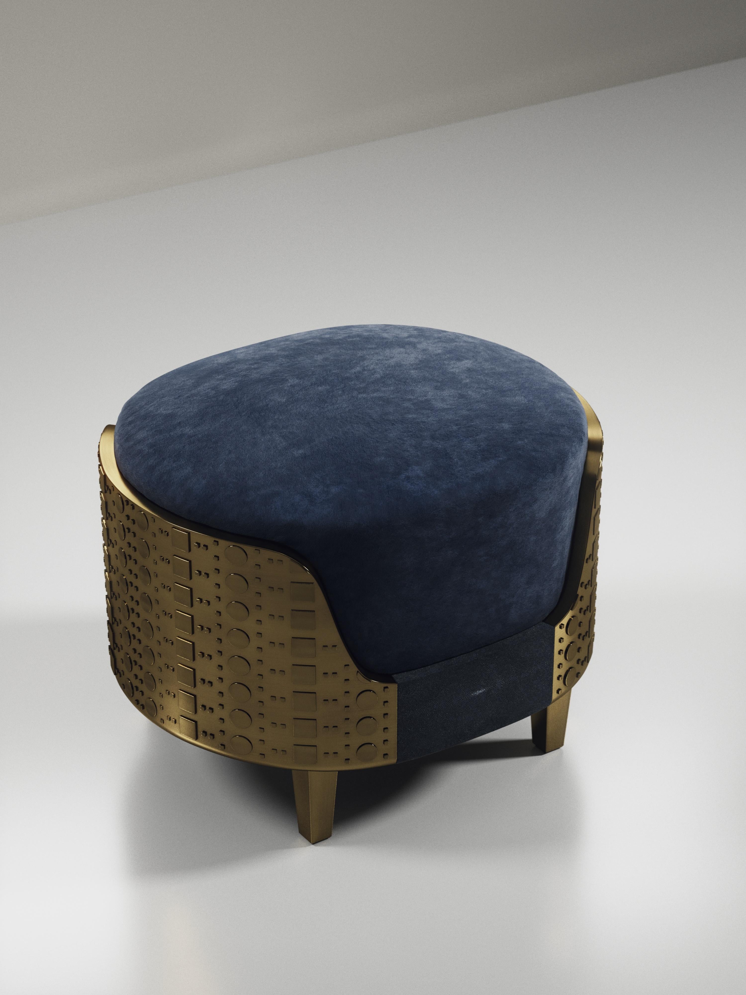 Shagreen Stool with Bronze-Patina Brass Details by R&Y Augousti For Sale 2