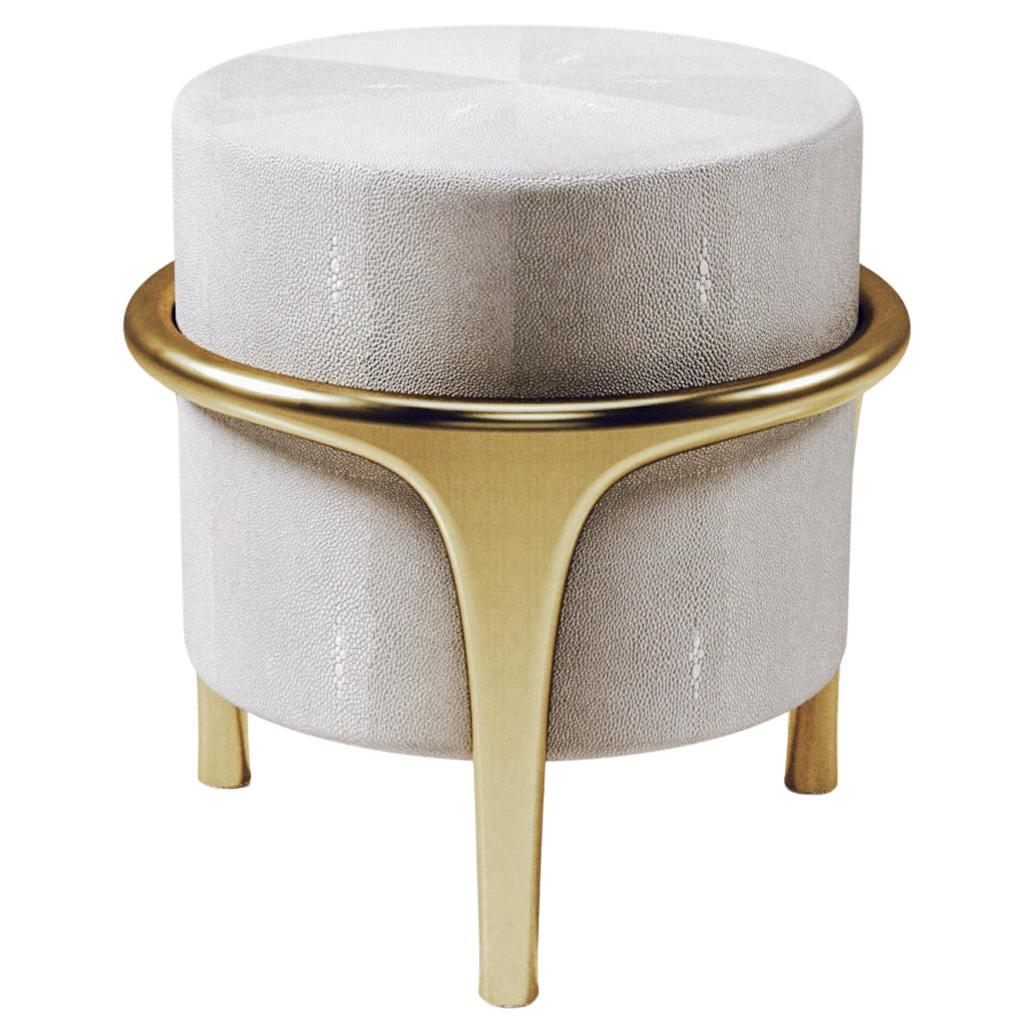 Shagreen Stool with Bronze-Patina Brass Details by R&Y Augousti
