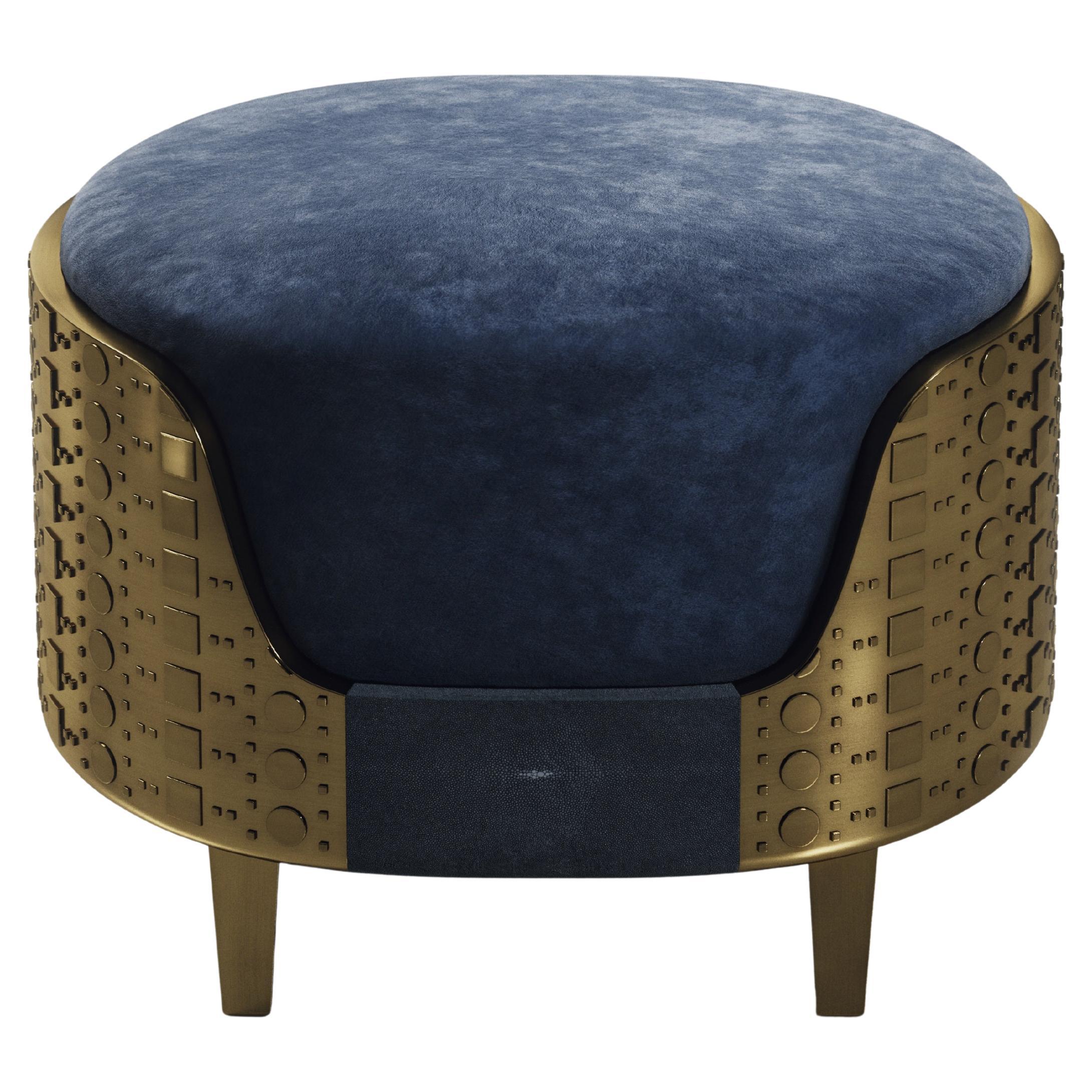 Shagreen Stool with Bronze-Patina Brass Details by R&Y Augousti