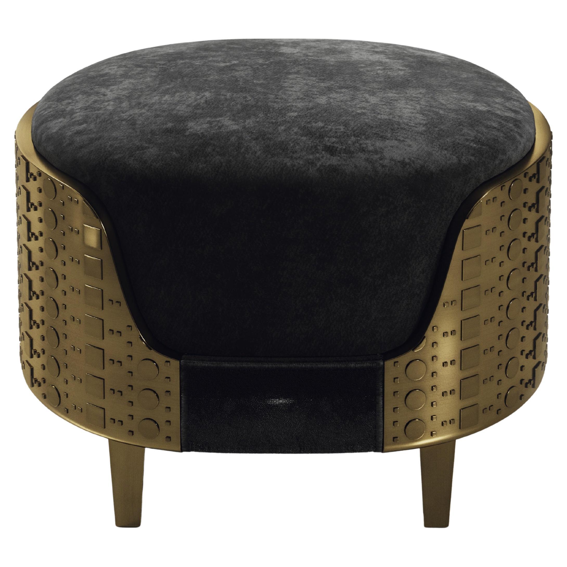 Shagreen Stool with Bronze-Patina Brass Details by R&Y Augousti