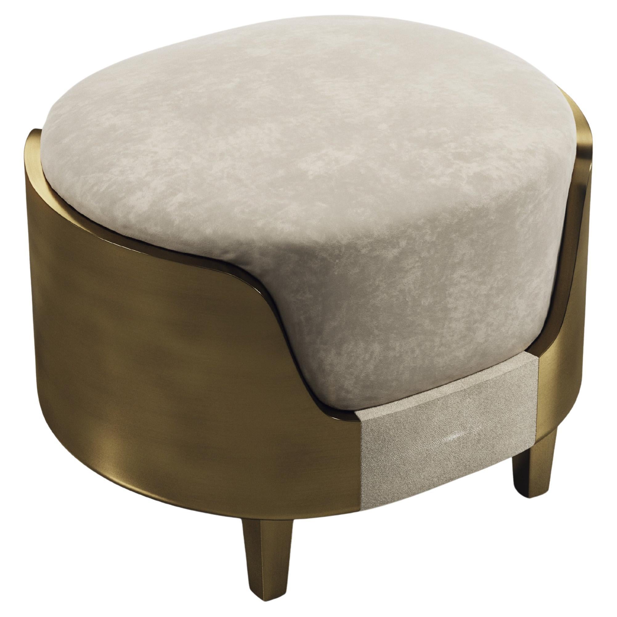 Shagreen Stool with Bronze-Patina Brass Details by R&Y Augousti For Sale