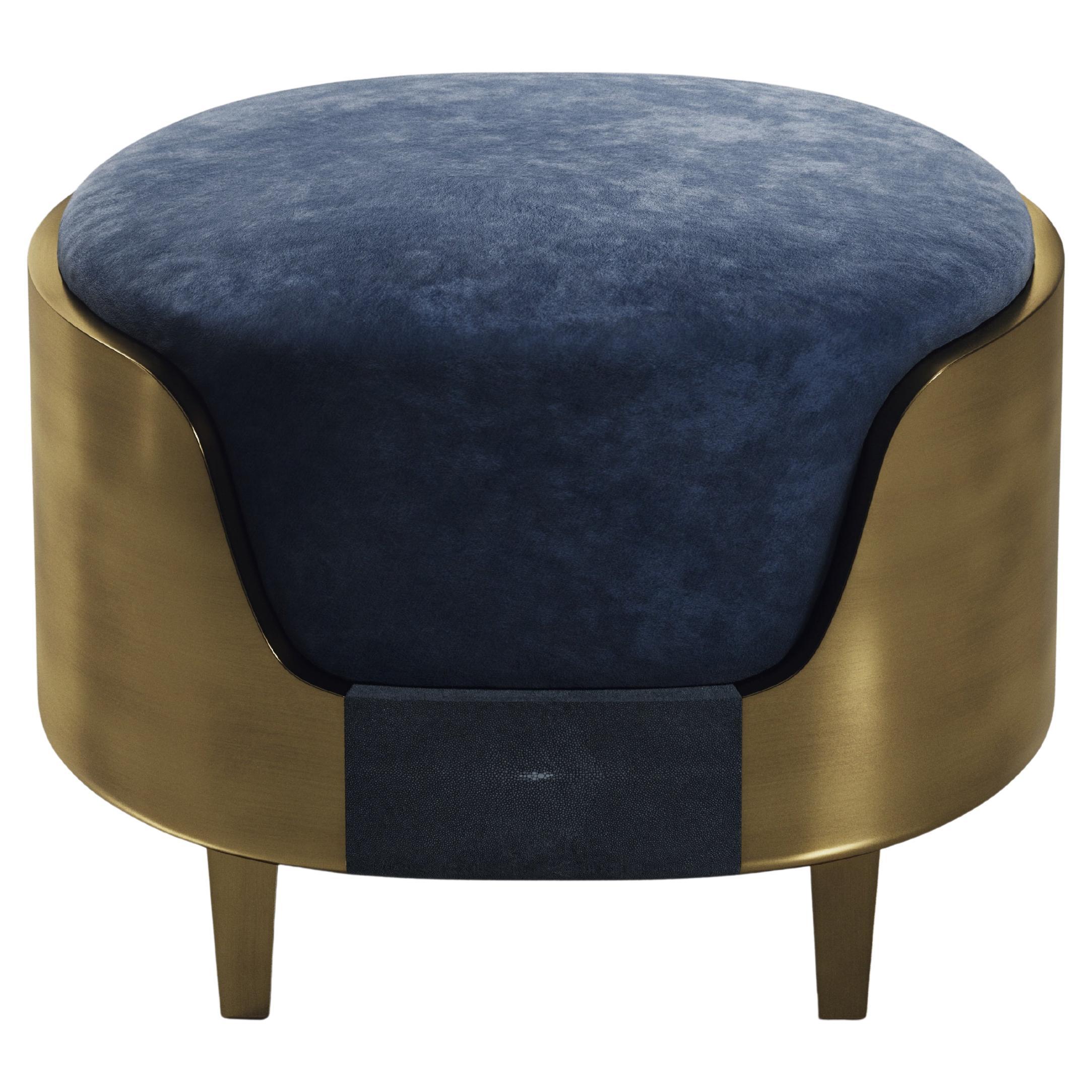 Shagreen Stool with Bronze-Patina Brass Details by R&Y Augousti