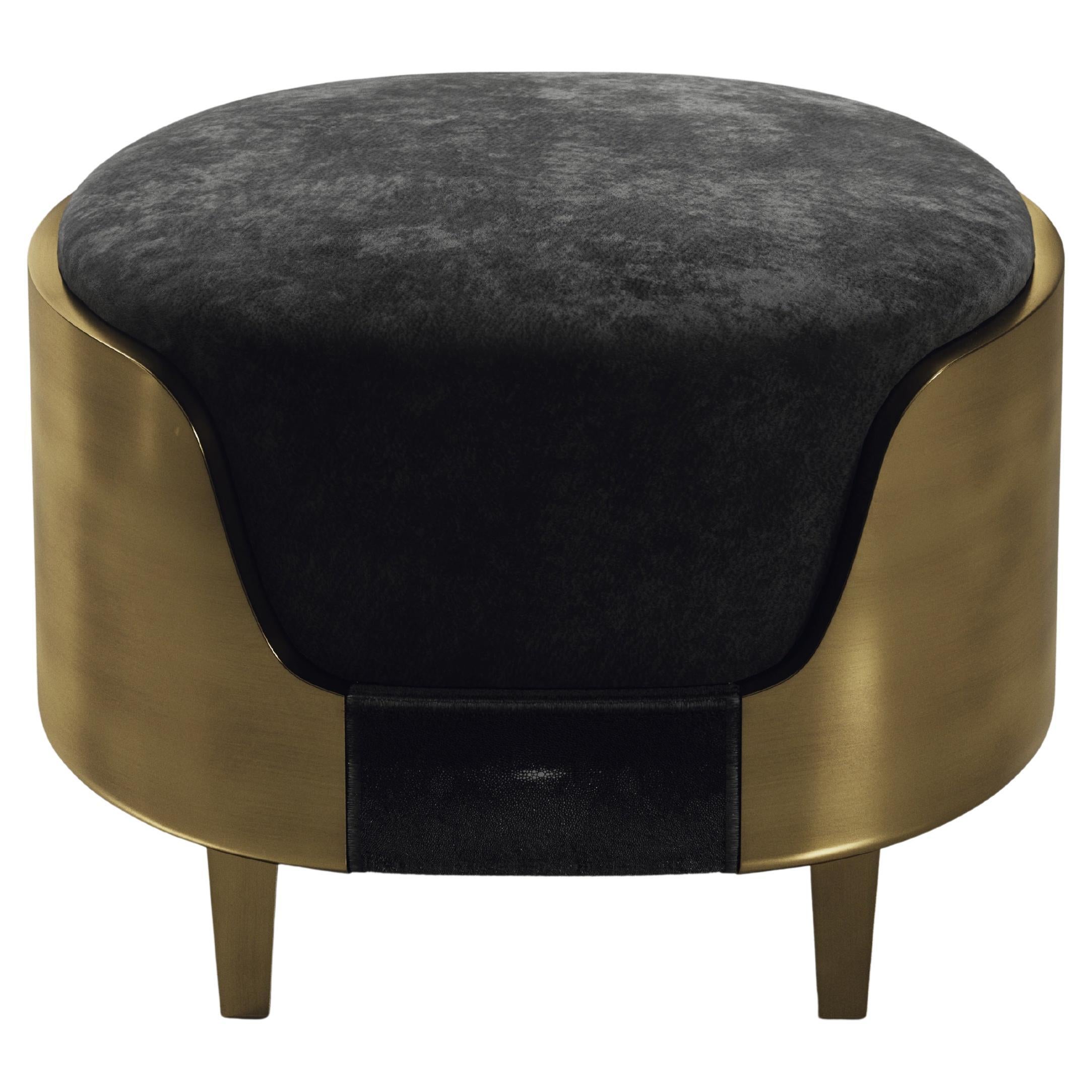 Shagreen Stool with Bronze-Patina Brass Details by R&Y Augousti