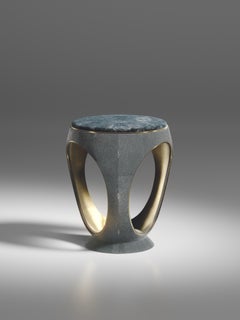 Shagreen Stool with Velvet Upholstery and Bronze-Patina Brass by R&Y Augousti
