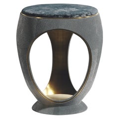Shagreen Stool with Velvet Upholstery and Bronze-Patina Brass by R&Y Augousti