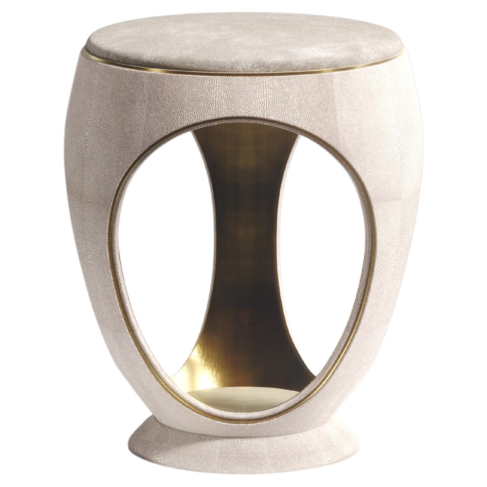 Shagreen Stool with Velvet Upholstery and Bronze-Patina Brass by R&Y Augousti For Sale