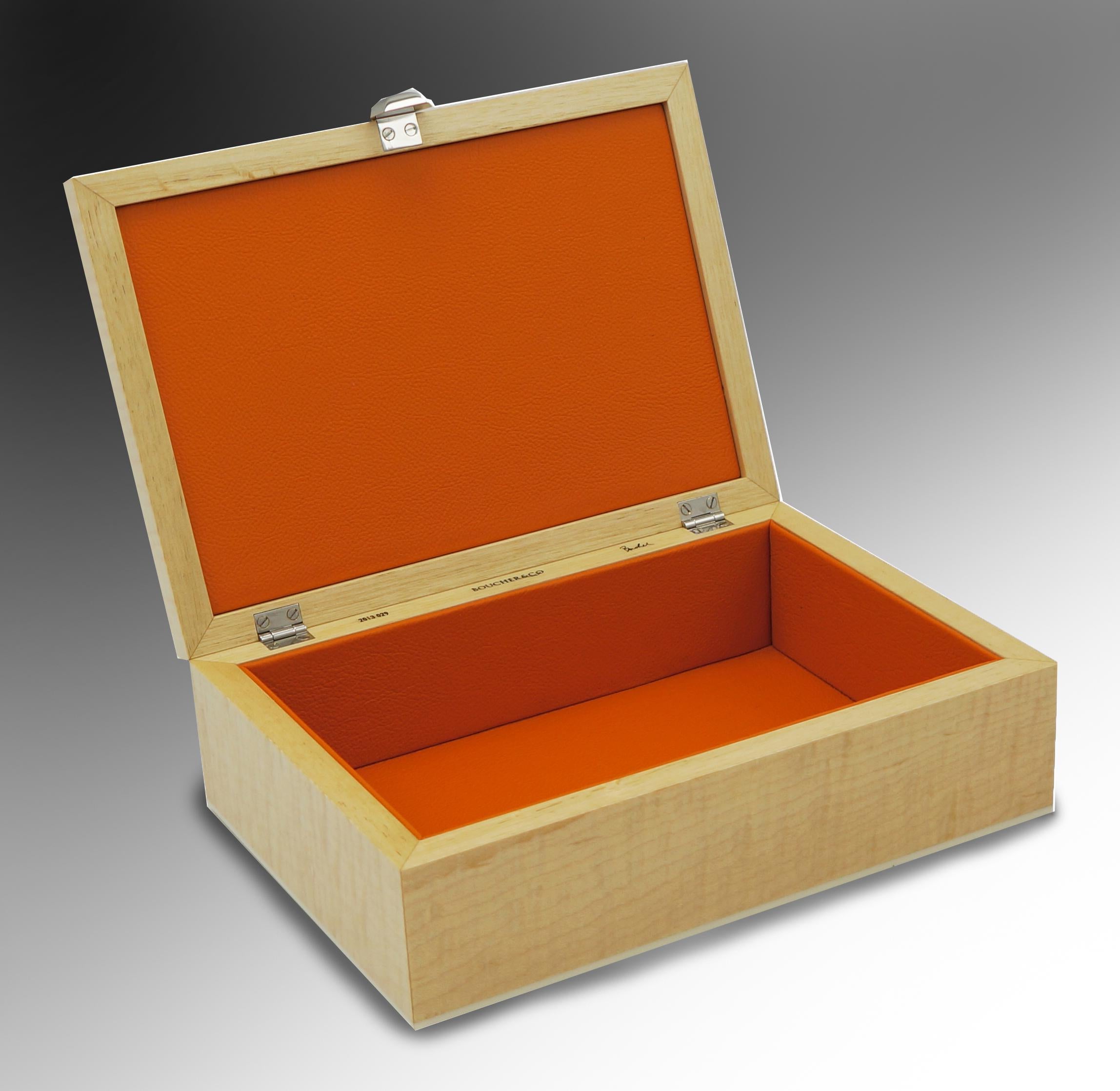 This elegant jewellery box from the Boucher & Co Collection was completely handmade in the Boucher & Co workrooms in Toowoomba, Australia.  
The design of this special piece was inspired by the architecture of the Water Cube, a.k.a. the National