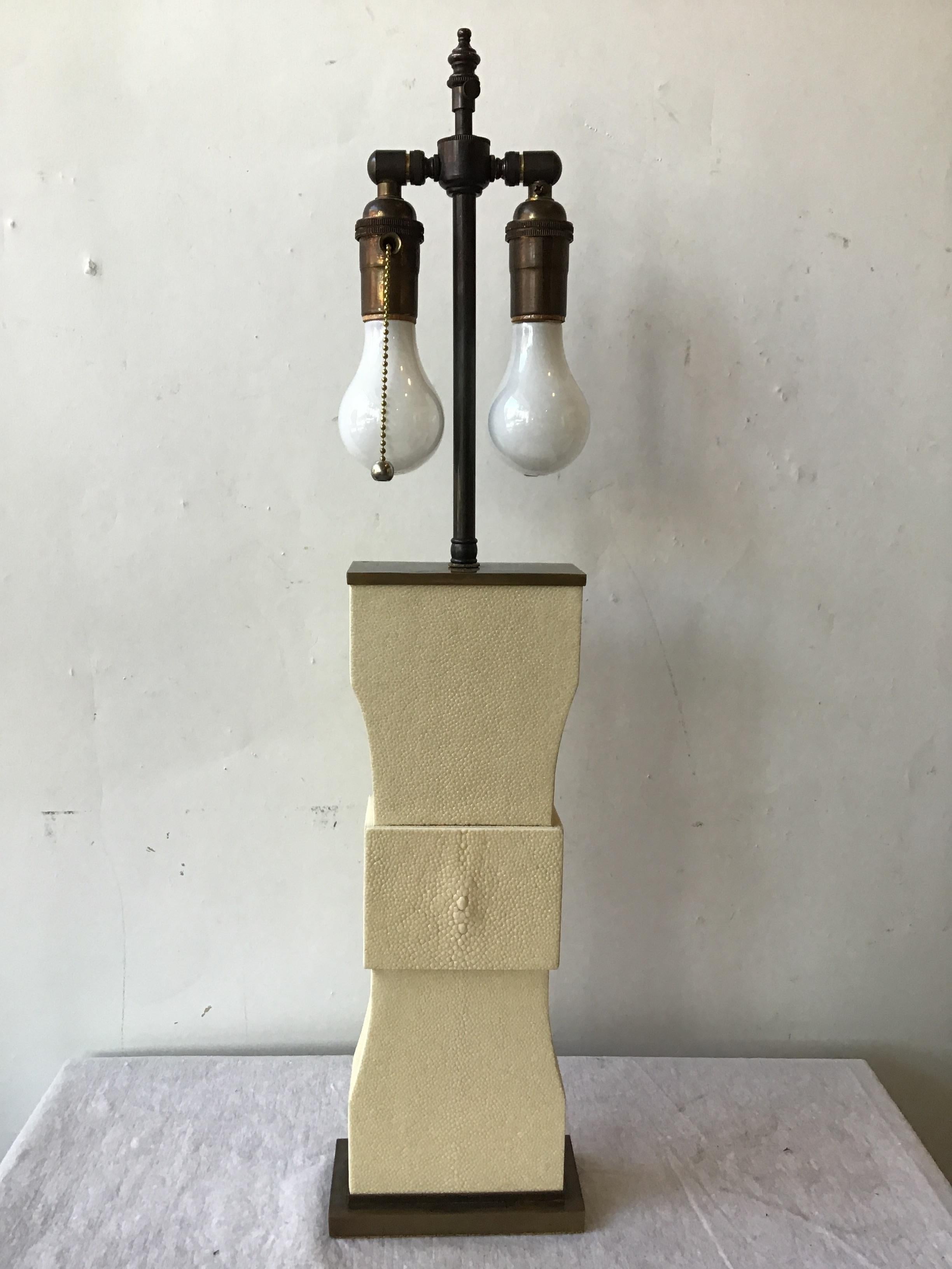 Genuine shagreen table lamp. Brass base and top.