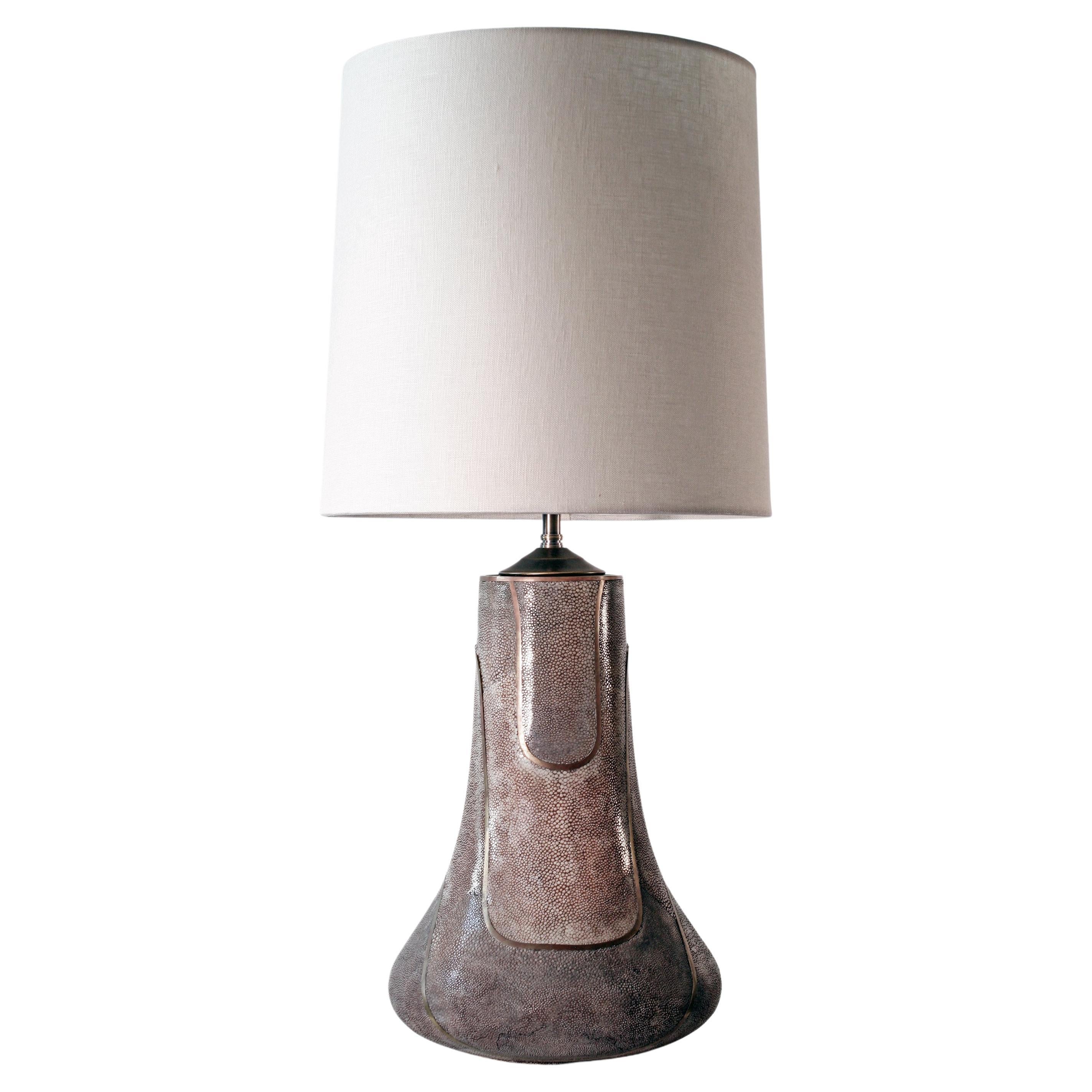 Shagreen Table Lamp, Light Mauve & Bronze, Circa Late 20th Century For Sale
