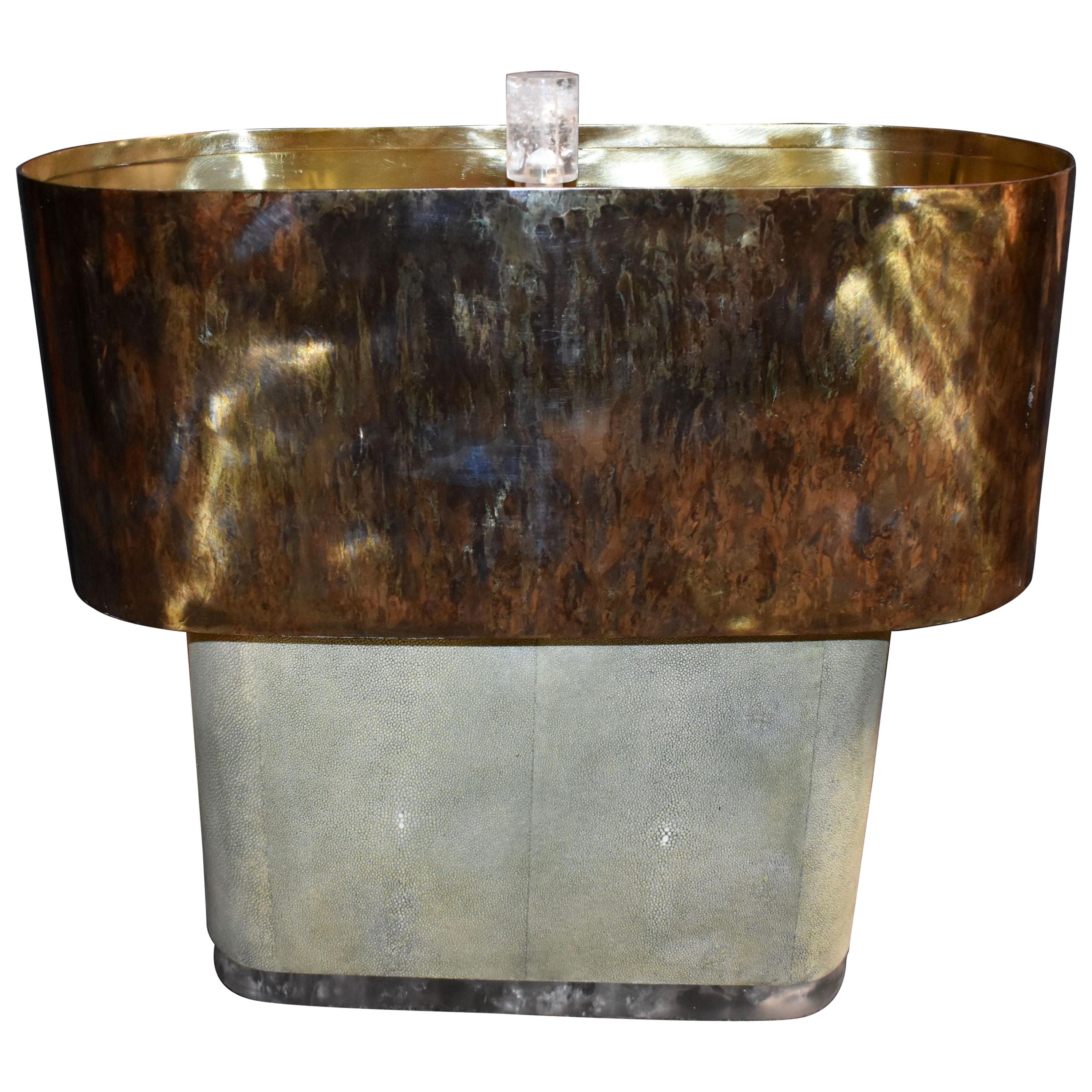 Shagreen Table Lamp with Ice Cracked Base and Resin with Brass Shades For Sale