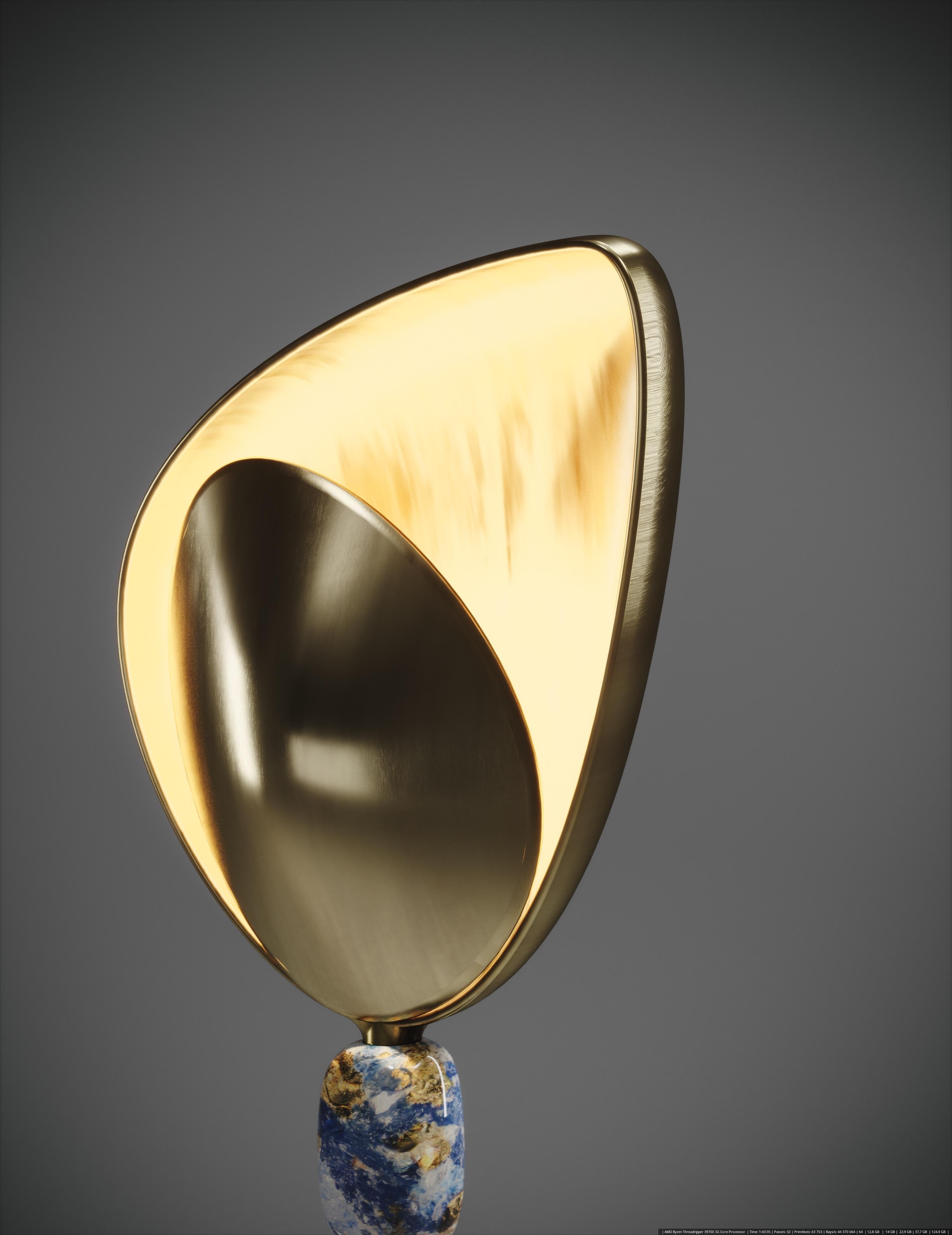 Laiton Lampe de table en galuchat avec accents en quartz et laiton Patina par Kifu Paris en vente