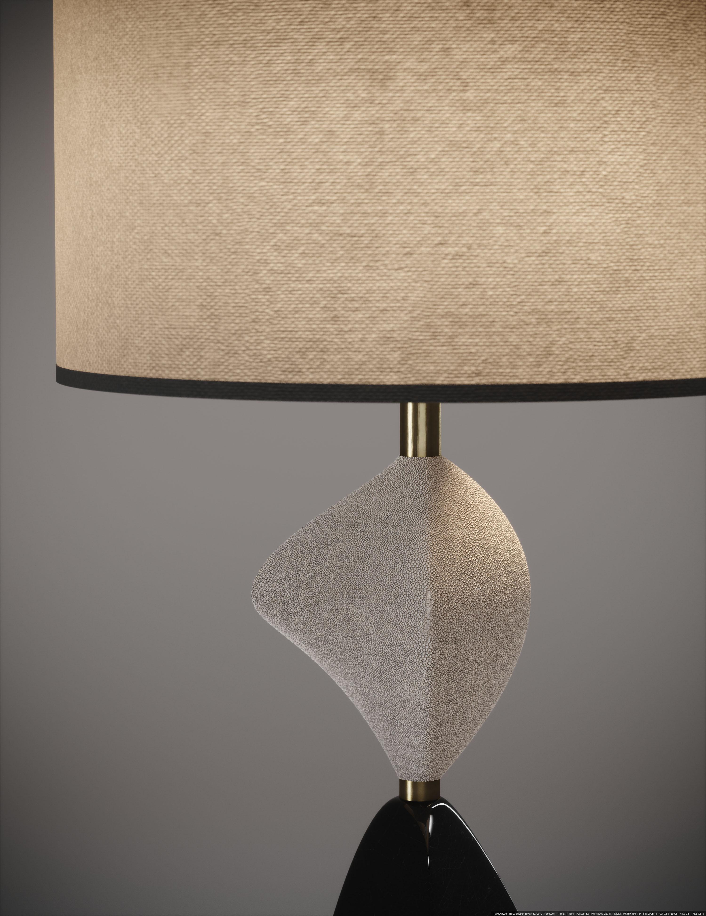 Art Deco Shagreen Table Lamp with Shell and Bronze-Patina Brass Accents by Kifu Paris For Sale