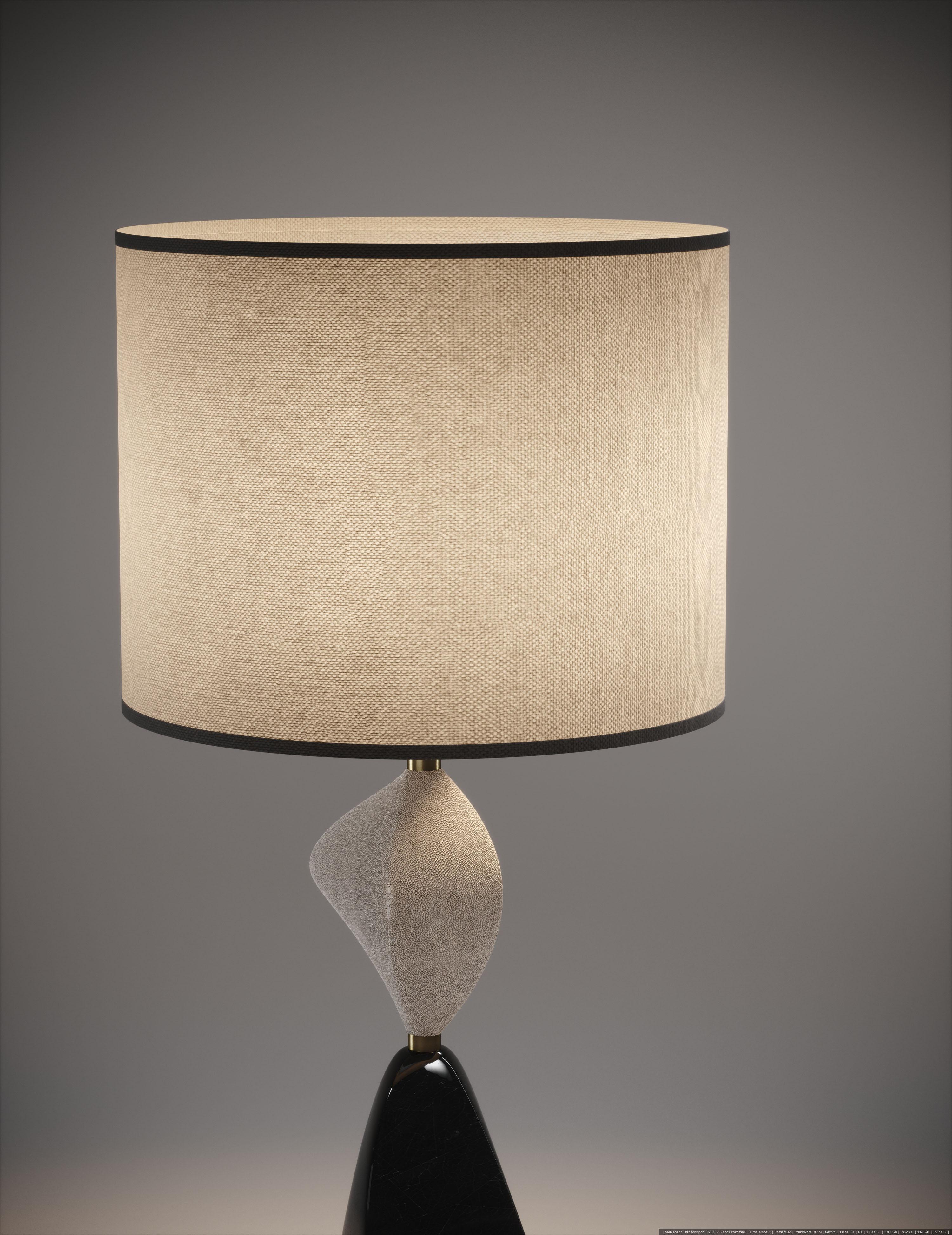Hand-Crafted Shagreen Table Lamp with Shell and Bronze-Patina Brass Accents by Kifu Paris For Sale