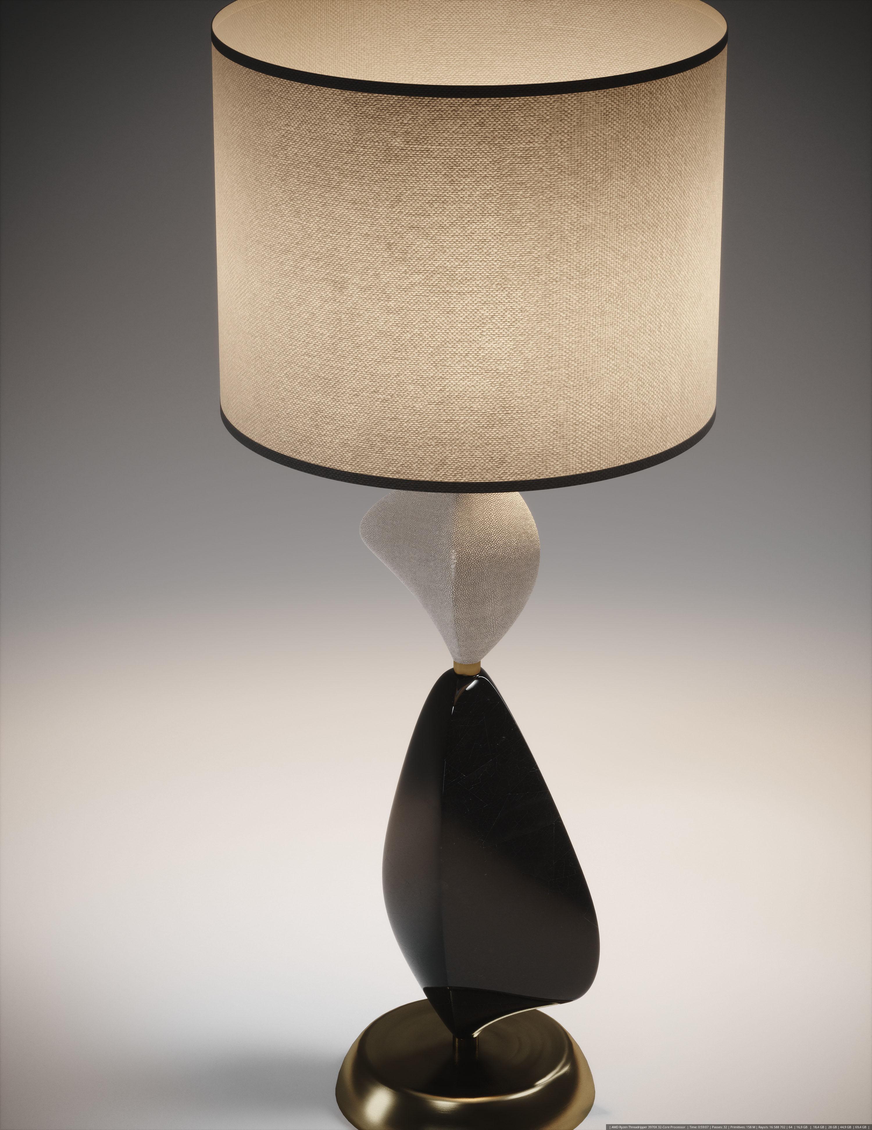 Chagrin-Tischlampe aus Chagrinleder mit Muschel- und Bronze-Patina-Messing-Akzenten von Kifu Paris im Angebot 1