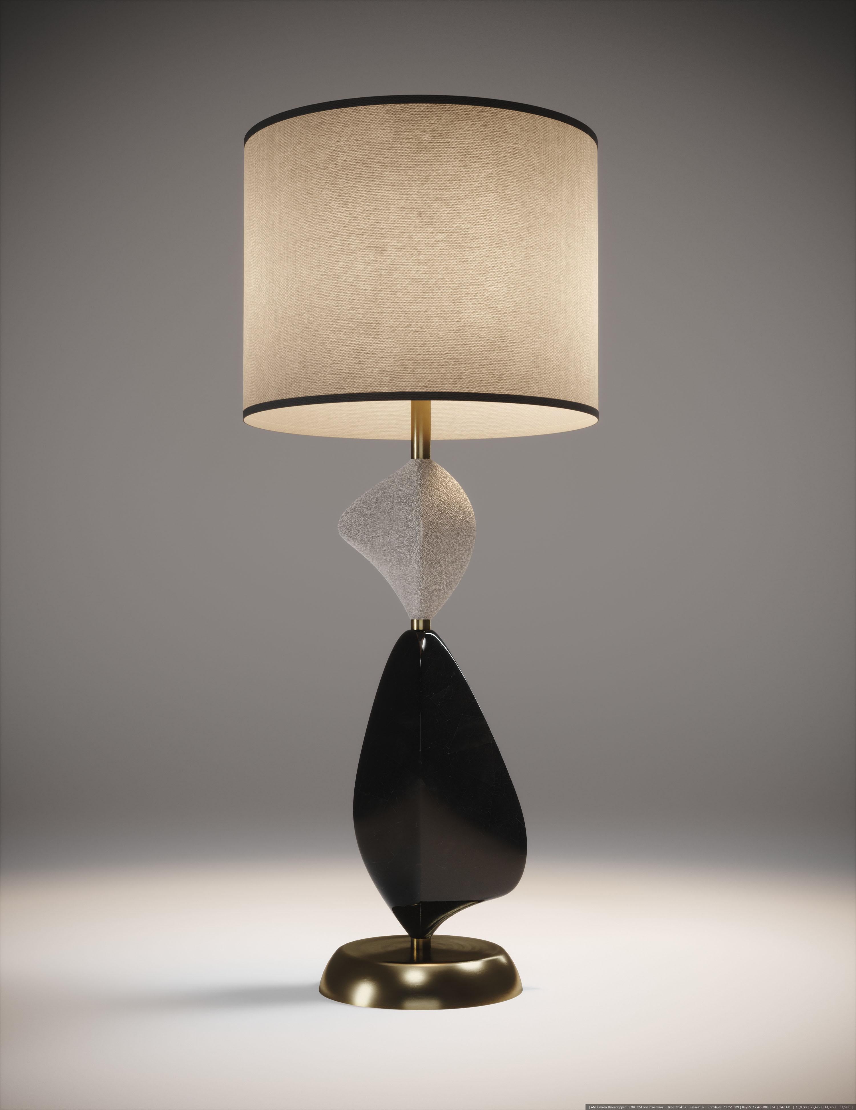 Chagrin-Tischlampe aus Chagrinleder mit Muschel- und Bronze-Patina-Messing-Akzenten von Kifu Paris im Angebot 2