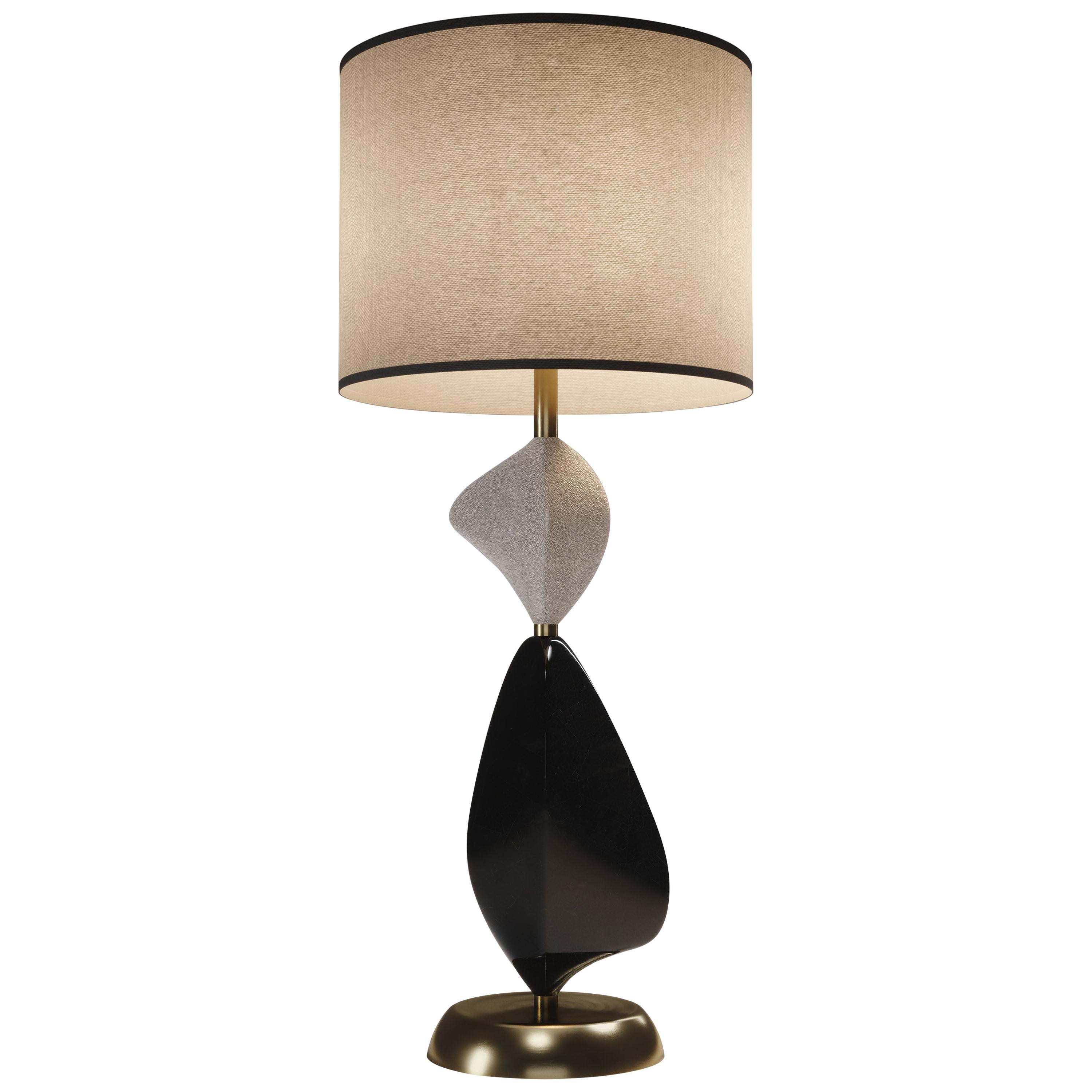 Shagreen Table Lamp with Shell and Bronze-Patina Brass Accents by Kifu Paris
