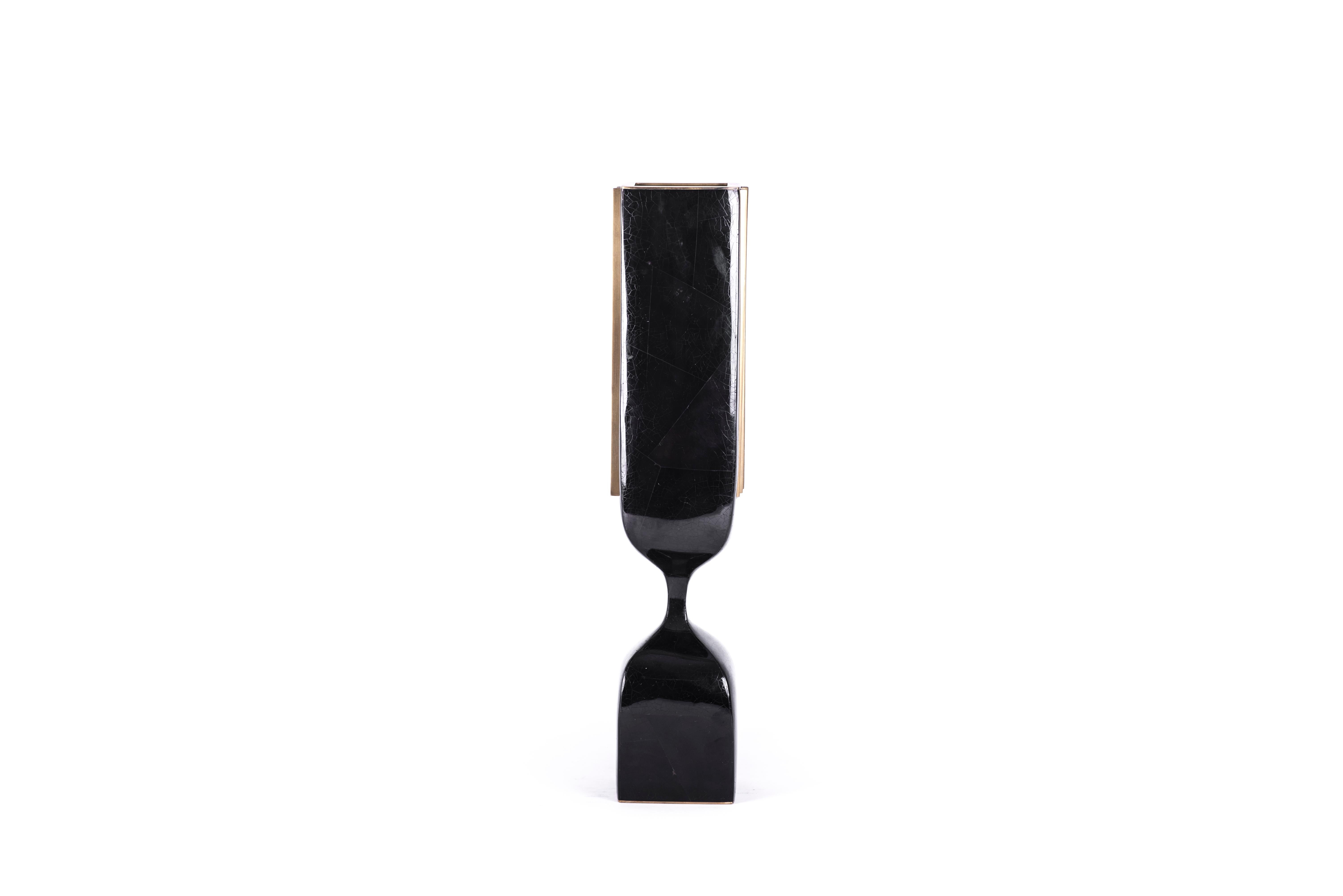 Shagreen Table Lamp with Onyx & Brass Slats by Patrick Coard Paris For Sale 4