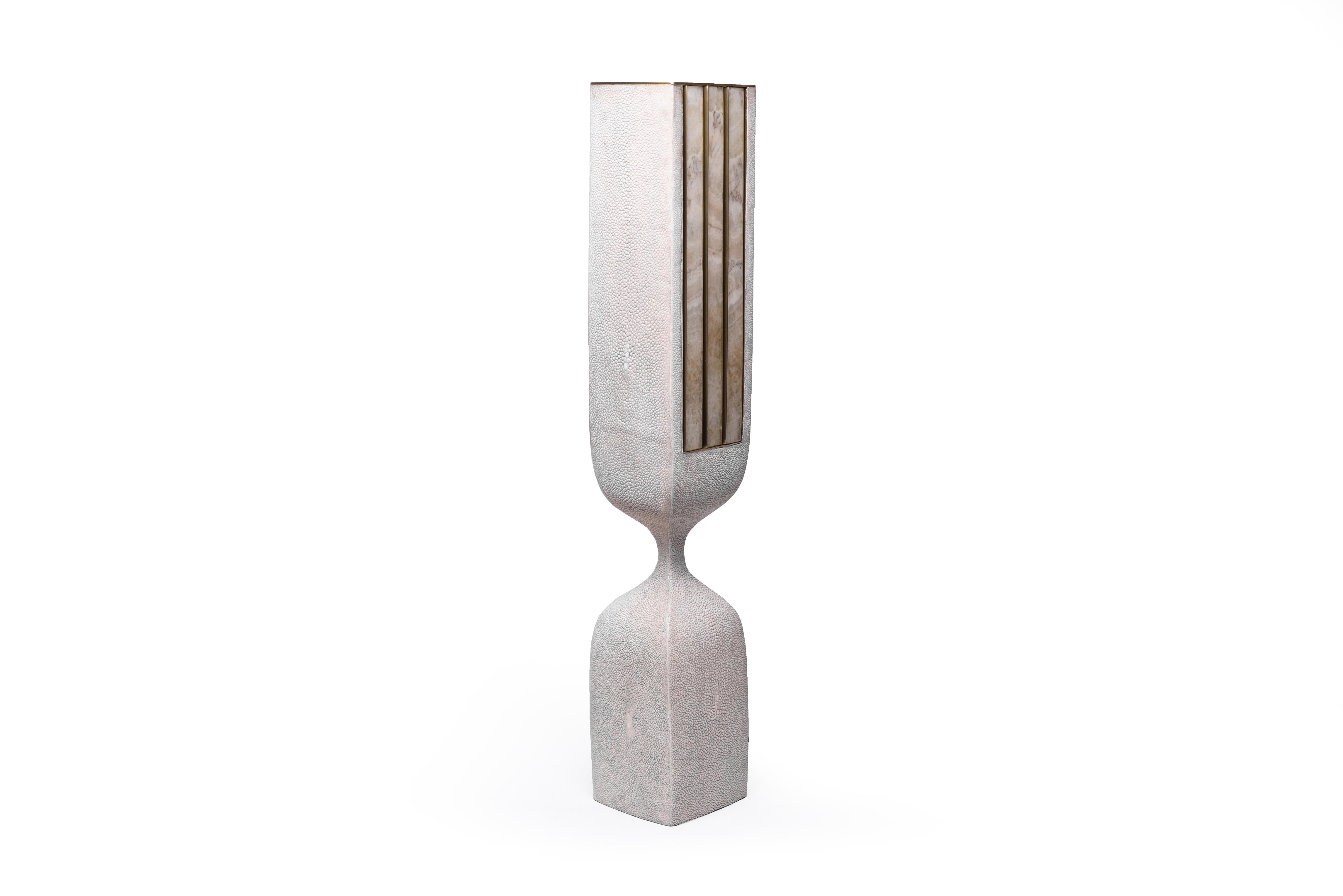 Contemporary Shagreen Table Lamp with Onyx & Brass Slats by Patrick Coard Paris For Sale
